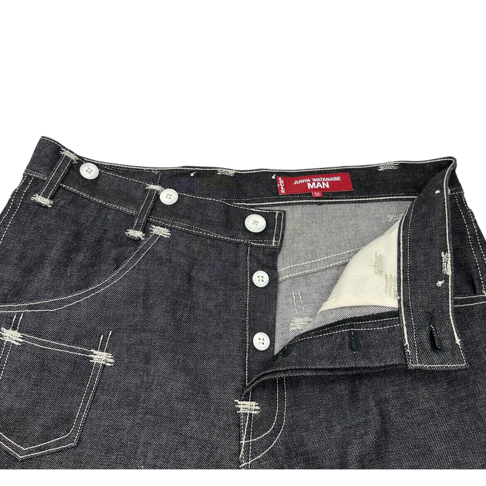 eye JUNYA WATANABE MAN × JUNYA WATANABE MAN × LEVI'S(アイジュンヤワタナベマン×ジュンヤワタナベマン ×リーバイス) 25SS Triple Name White Stitch Wide Black Denim Pants トリプルネーム ホワイト ステッチ ワイド ブラック デニム パンツ WO-P902 M ブラック×ホワイト AD2024