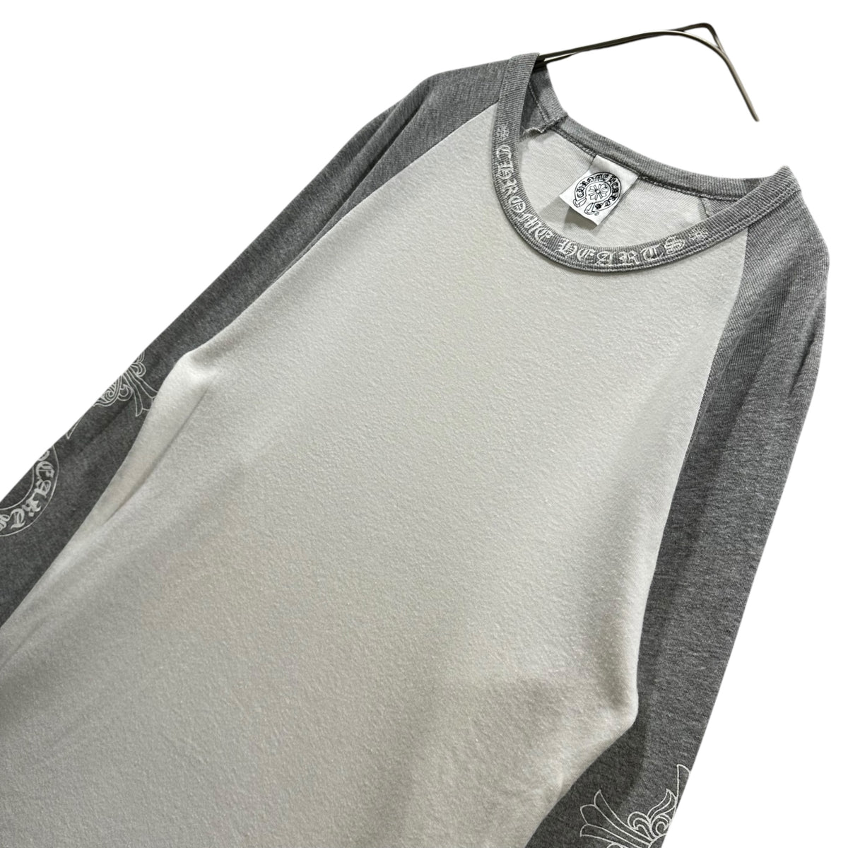 CHROME HEARTS(クロムハーツ) Old Neck Logo Sleeve Print L/S T-Shirt オールド ネック ロゴ アームプリント 長袖 カットソー M ホワイト×グレー ロンT