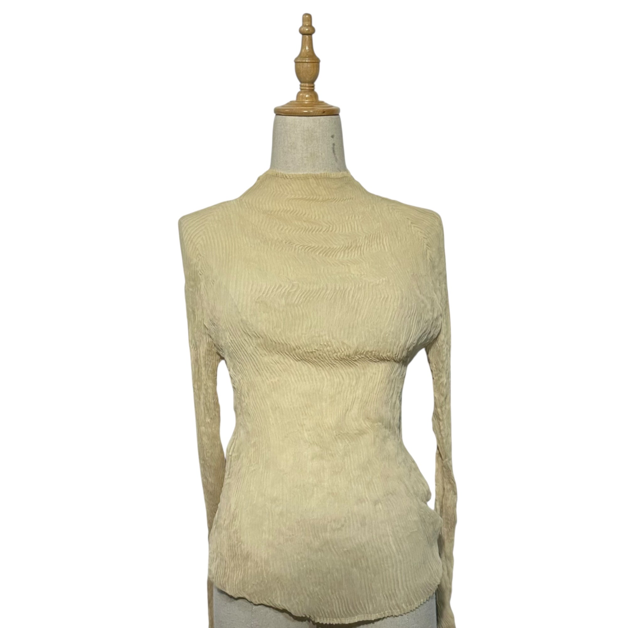 ISSEY MIYAKE(イッセイミヤケ) 21SS Pleated long-sleeved pullover cut and sewn プリーツ 長袖 プルオーバー カットソー IM11GJ412 2(M程度) ベージュ ブラウス