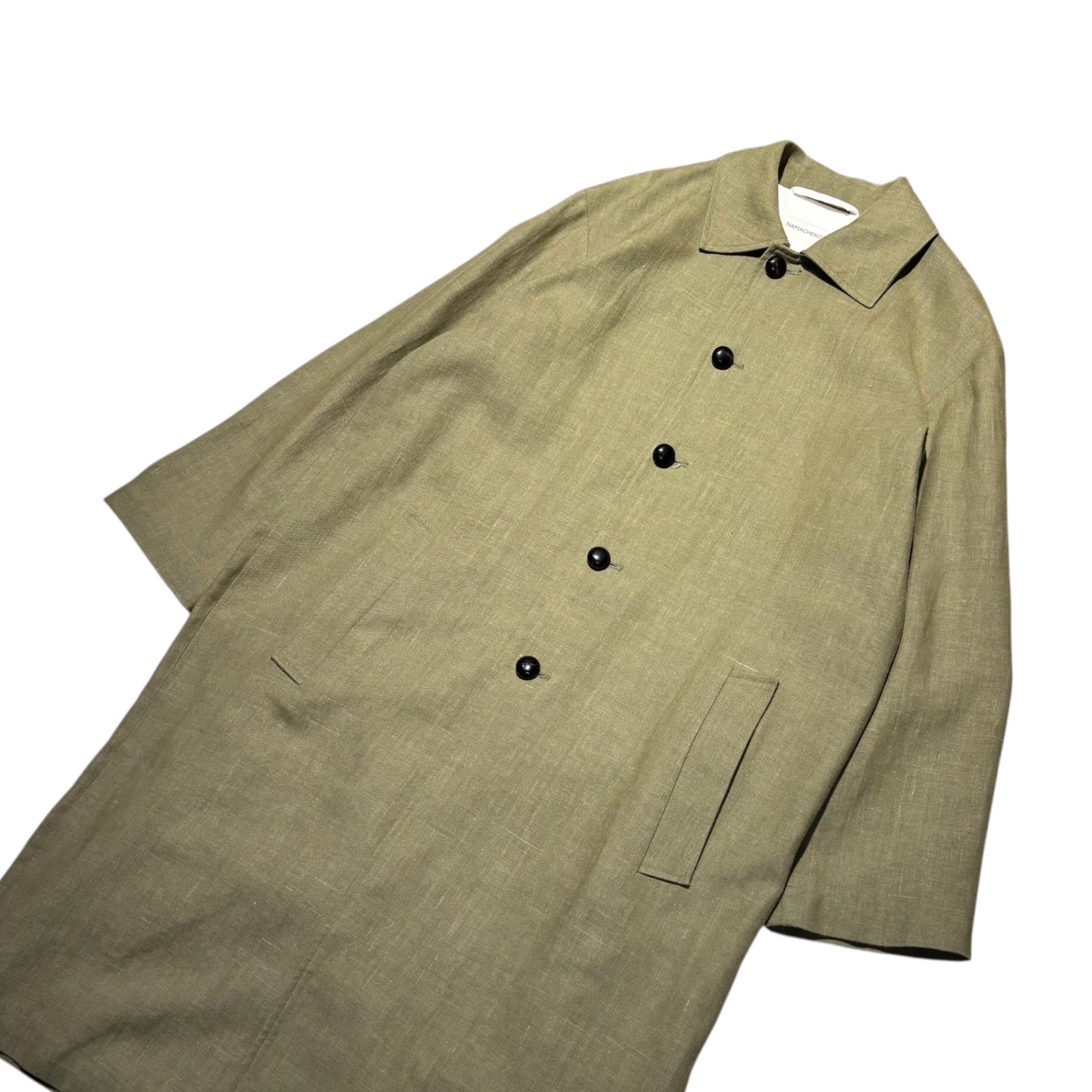 NAMACHEKO(ナマチェコ) Linen Cotton Stand Collar Coat リネン コットン ステンカラー コート XS オリーブ