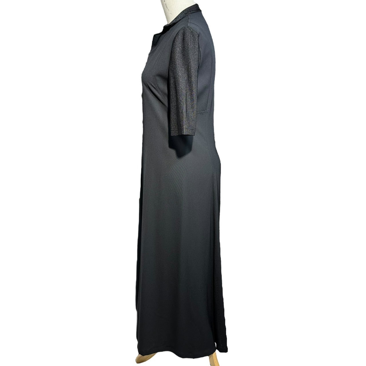 Y's(ワイズ) Center zip short sleeve wool maxi dress センタージップ 半袖 ウール マキシ ワンピース YN-D09-100 M ブラック