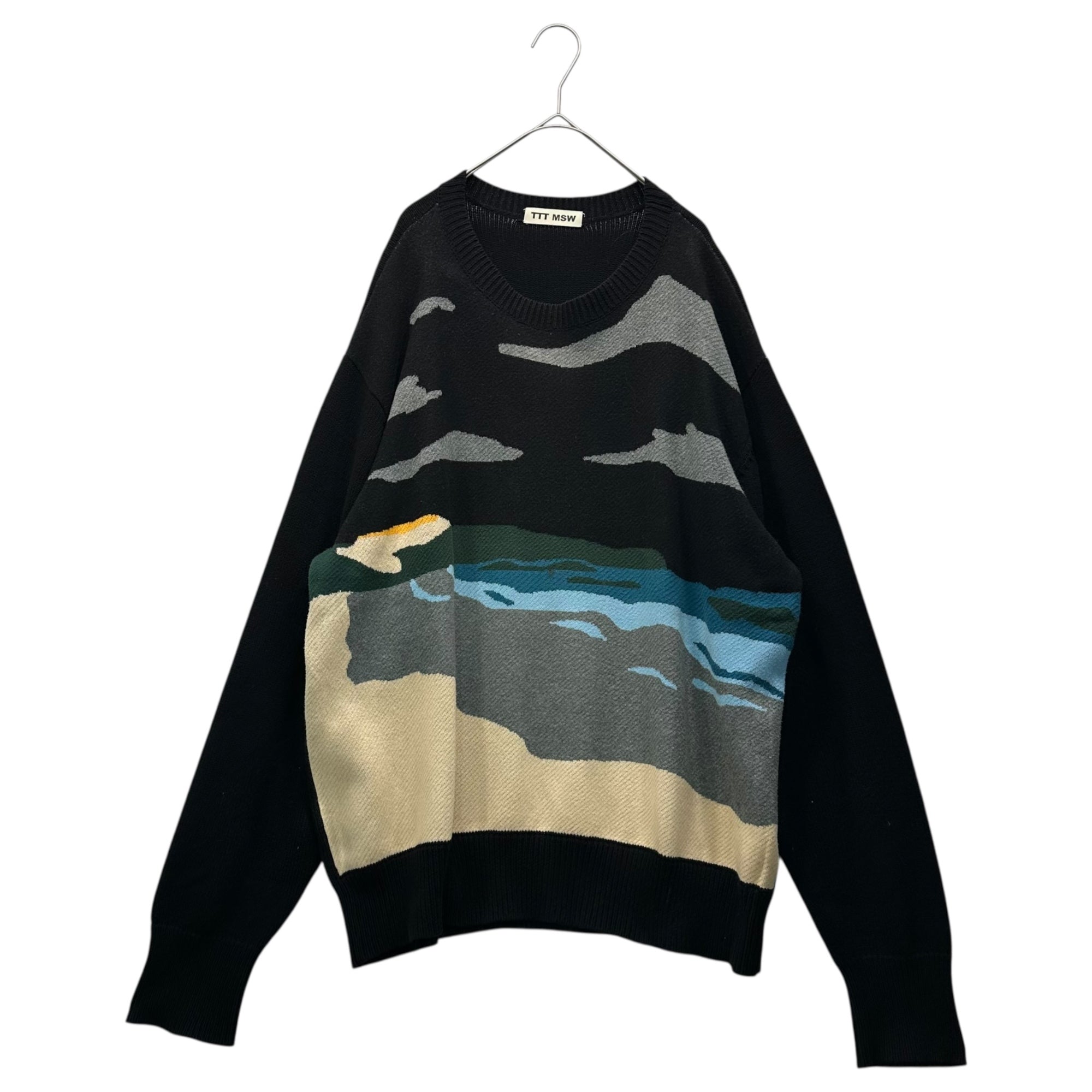 TTT MSW(ティーモダンストリートウエア) Beach knit ビーチ ニット TTT-2020PW-KT01 L ブラック 風景模様