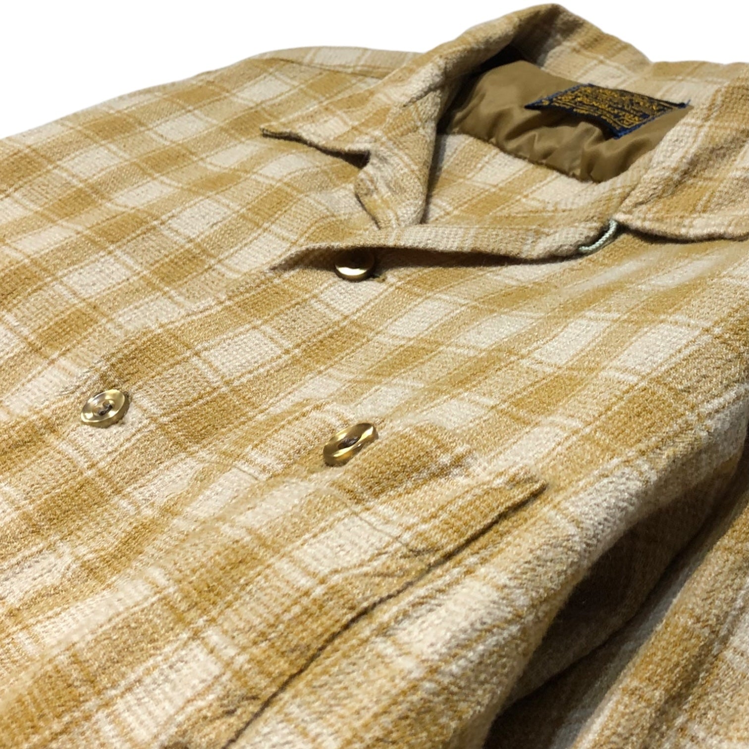 PENDLETON(ペンドルトン) 60's ~ 70's open collar wool check shirt オープンカラー ウール チェック シャツ M ベージュ×アイボリー 60年代後半~70年代前半 ヴィンテージ 開襟 オンブレ SIR PENDLETON