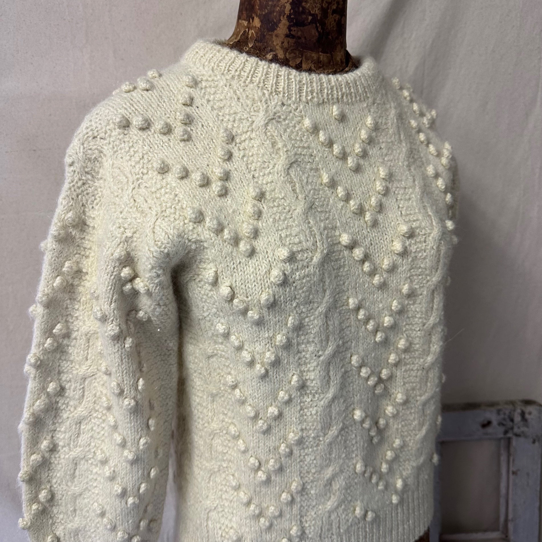 VINTAGE(ヴィンテージ) Peruvian Made Alpaca 100% Popcorn Knit ペルーメイド アルパカ100% ポップコーン ニット FREE(Sサイズ相当) アイボリー