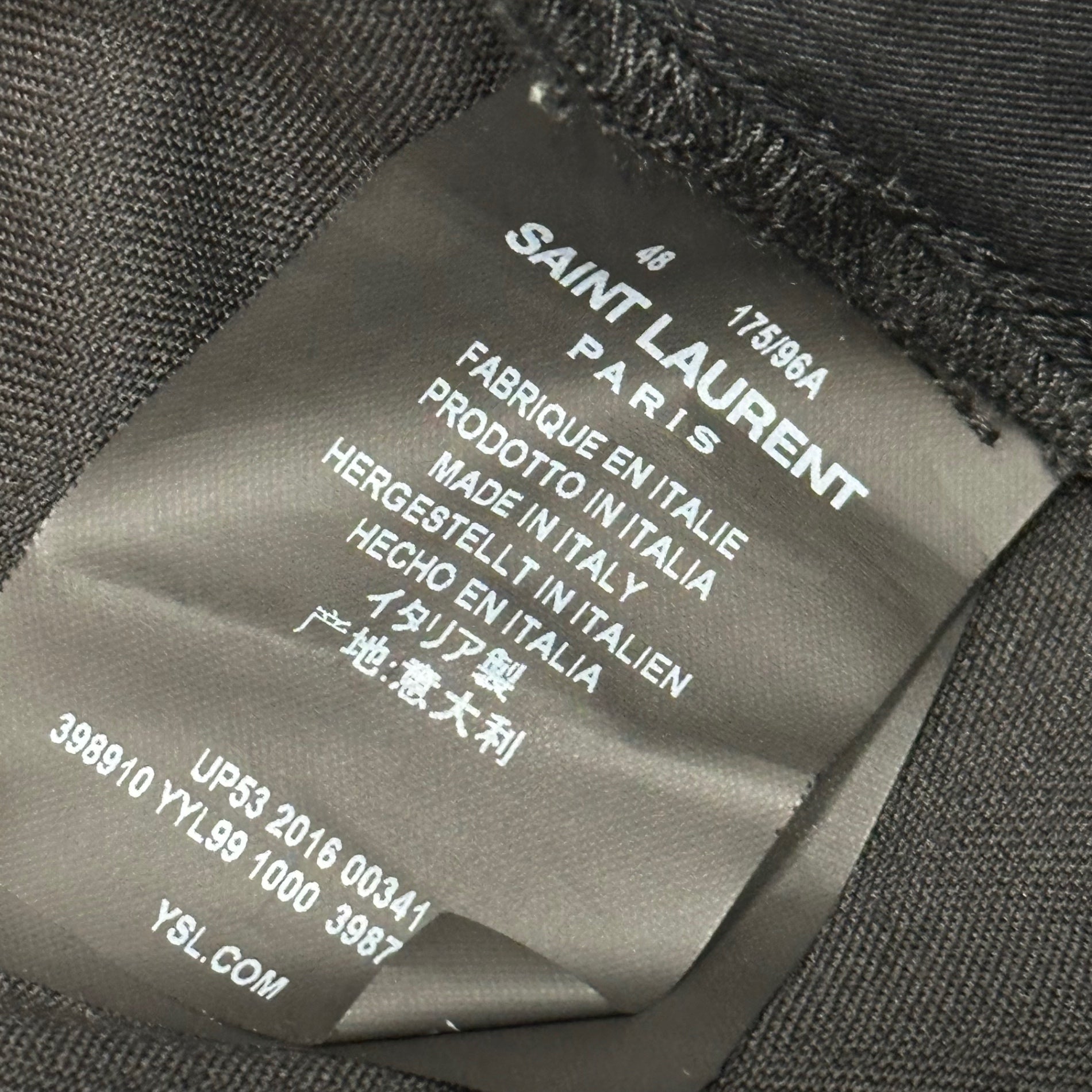 SAINT LAURENT PARIS(サンローランパリ) 16AW By Hedi Slimane 1B Smoking Jacket Setup エディ期 スモーキング ジャケット セットアップ 398910 48 ブラック エディースリマン スーツ スラックス テーラード