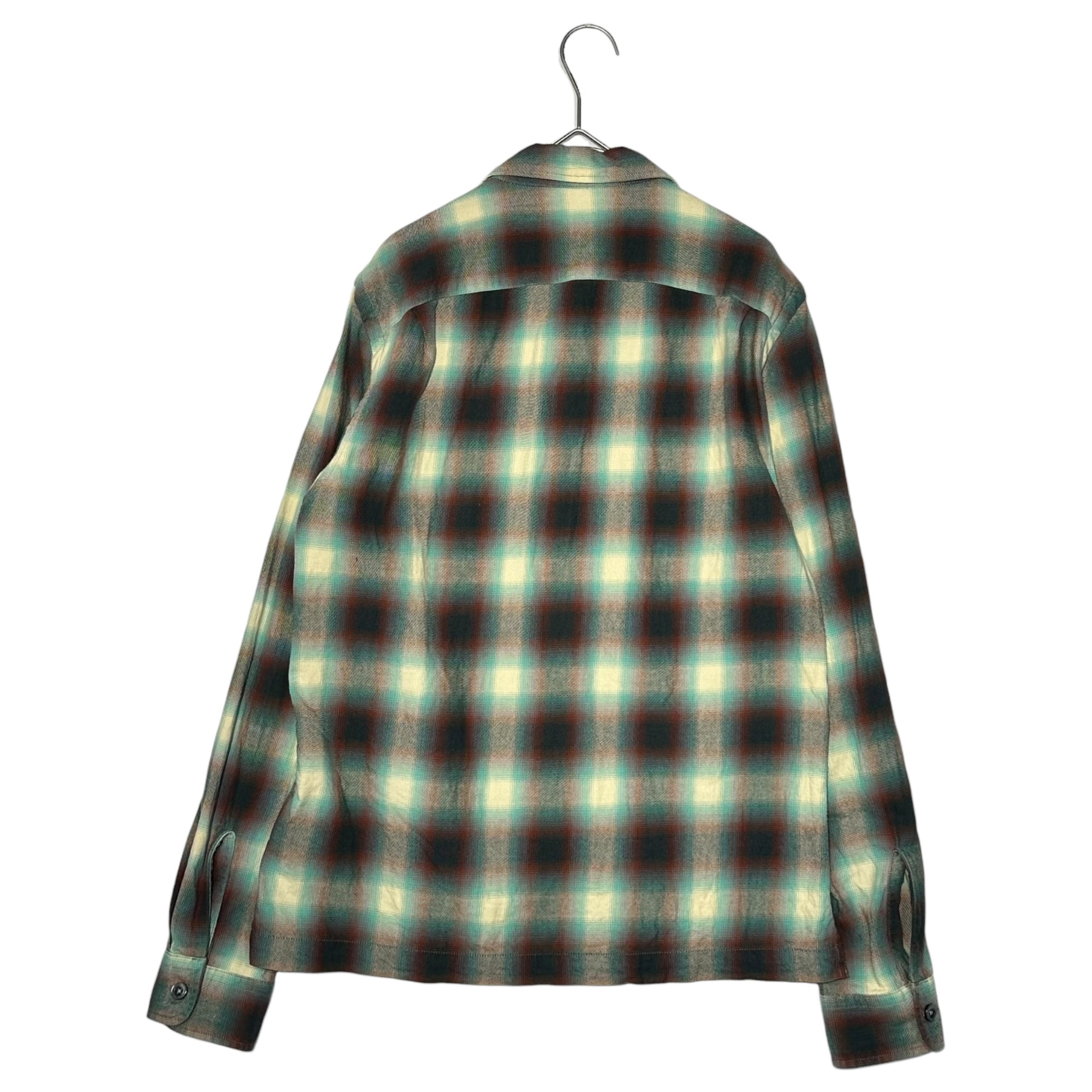 RRL(ダブルアールエル) Towns Camp L/S Sport Shirt オンブレ チェック オープンカラー 長袖 シャツ S ライトグリーン×ブラウン×ホワイト 開襟 タウンズキャンプ