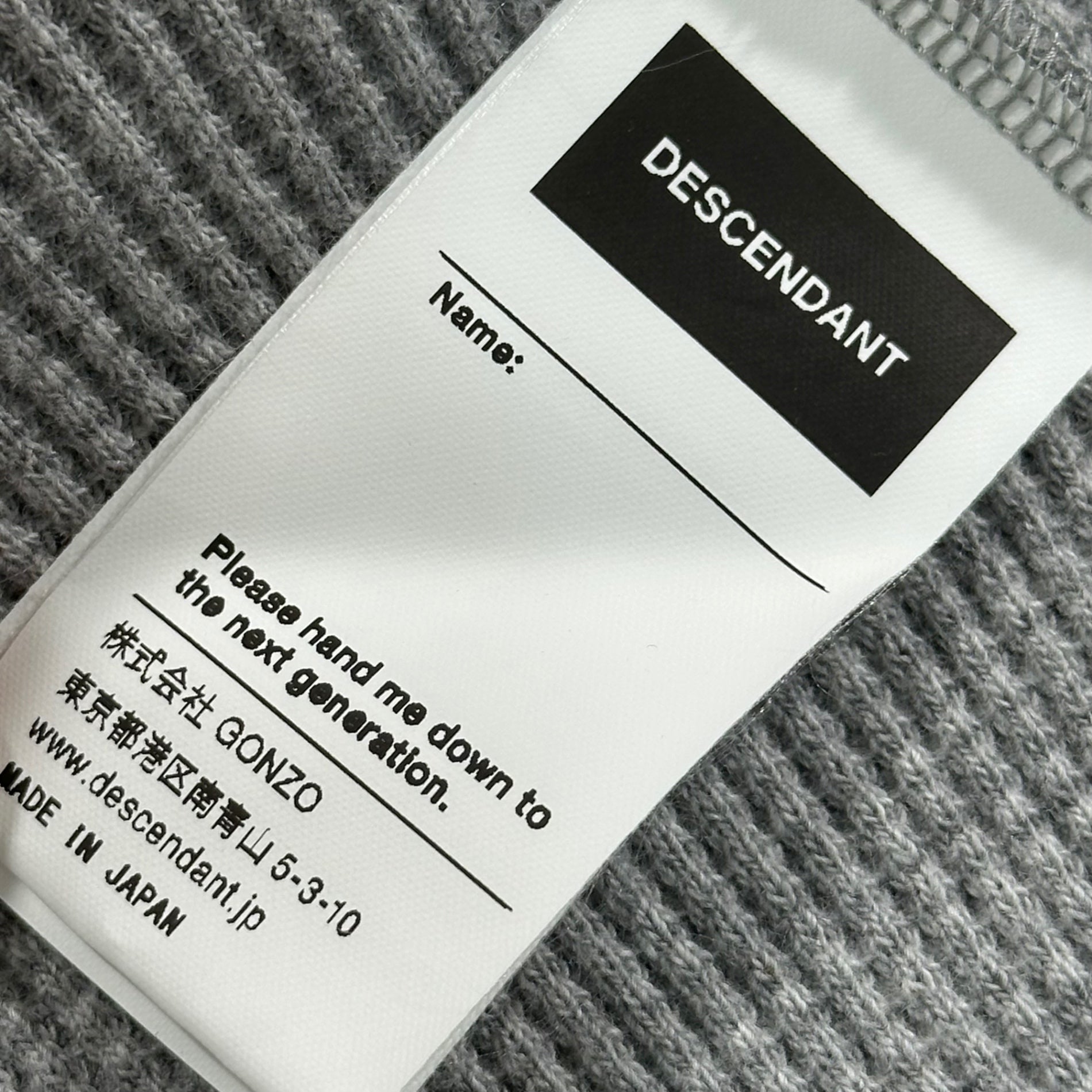 DESCENDANT(ディセンダント) GAUFRE WAFFLE LS ゴーフル ワッフル 長袖 カットソー ロンT 2(M程度) グレー 参考定価34,100円(税込)