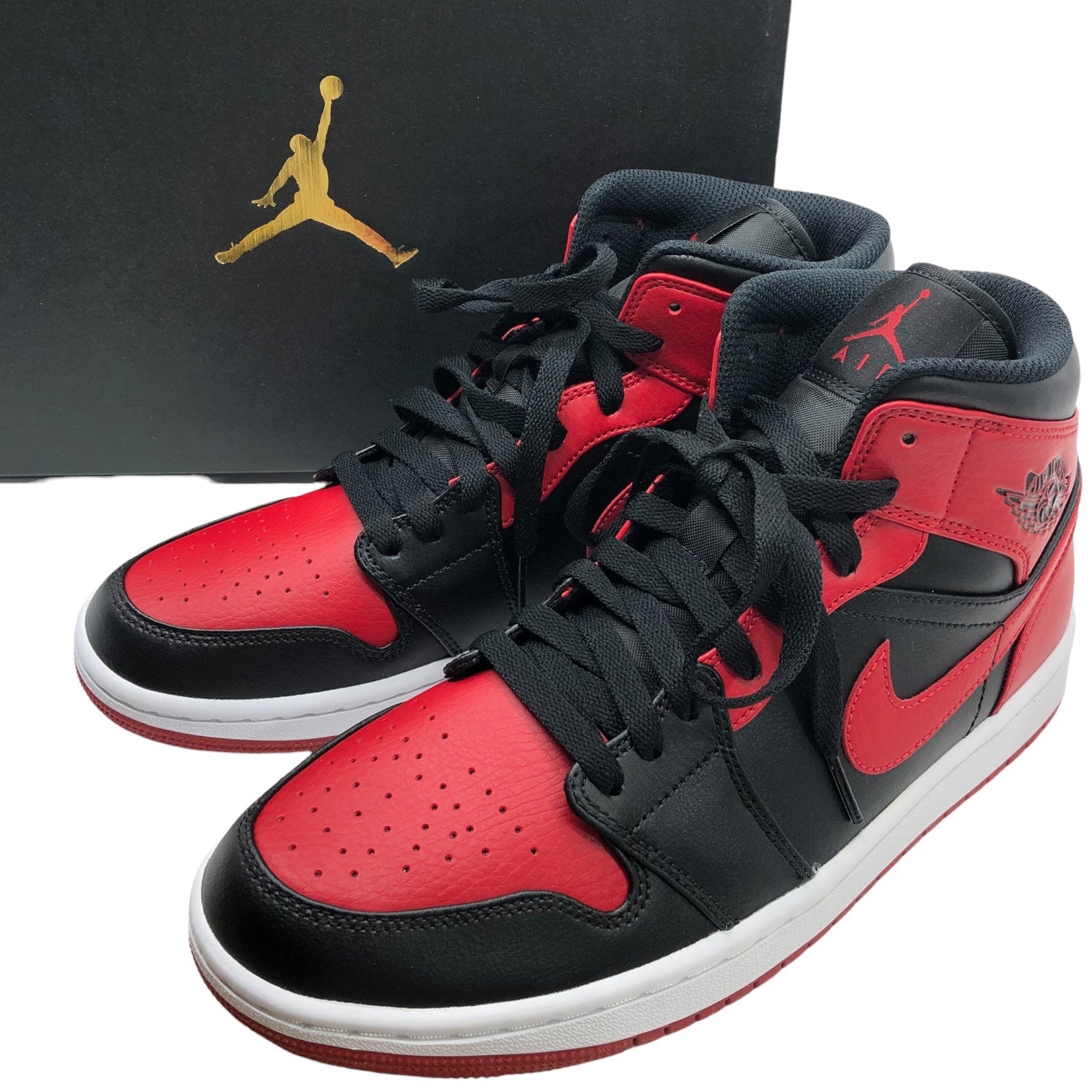 NIKE(ナイキ) Air Jordan 1 Mid "Bred" エア ジョーダン 1 ミッド ブレッド 554724-074 26cm ブラック×レッド スニーカー