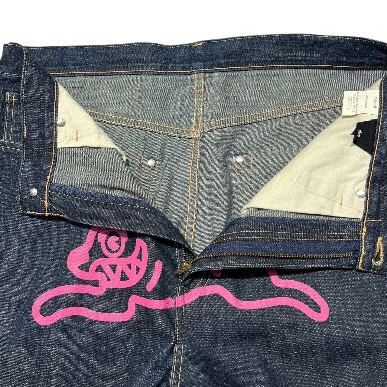 BILLIONAIRE BOYS CLUB(ビリオネアボーイズクラブ) Running dog print denim pants ランニングドッグ プリント デニムパンツ 稀少 L インディゴ×ピンク パッチ外れ