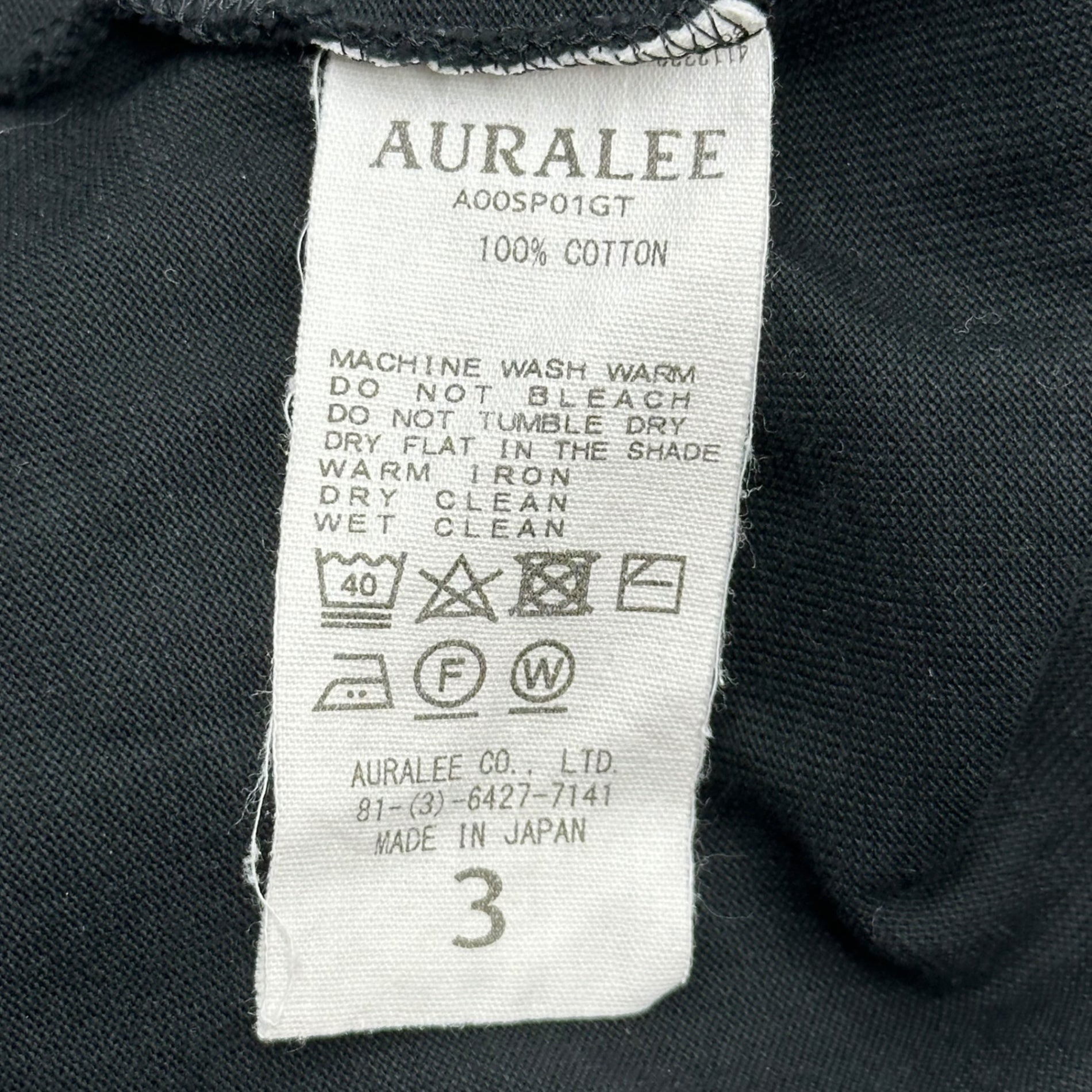 AURALEE(オーラリー) 20SS A00SP01GT LUSTER PLAITING L/S TEE ロングスリーブ 長袖 Tシャツ ロンT A00SP01GT 3 ブラック 定番人気商品