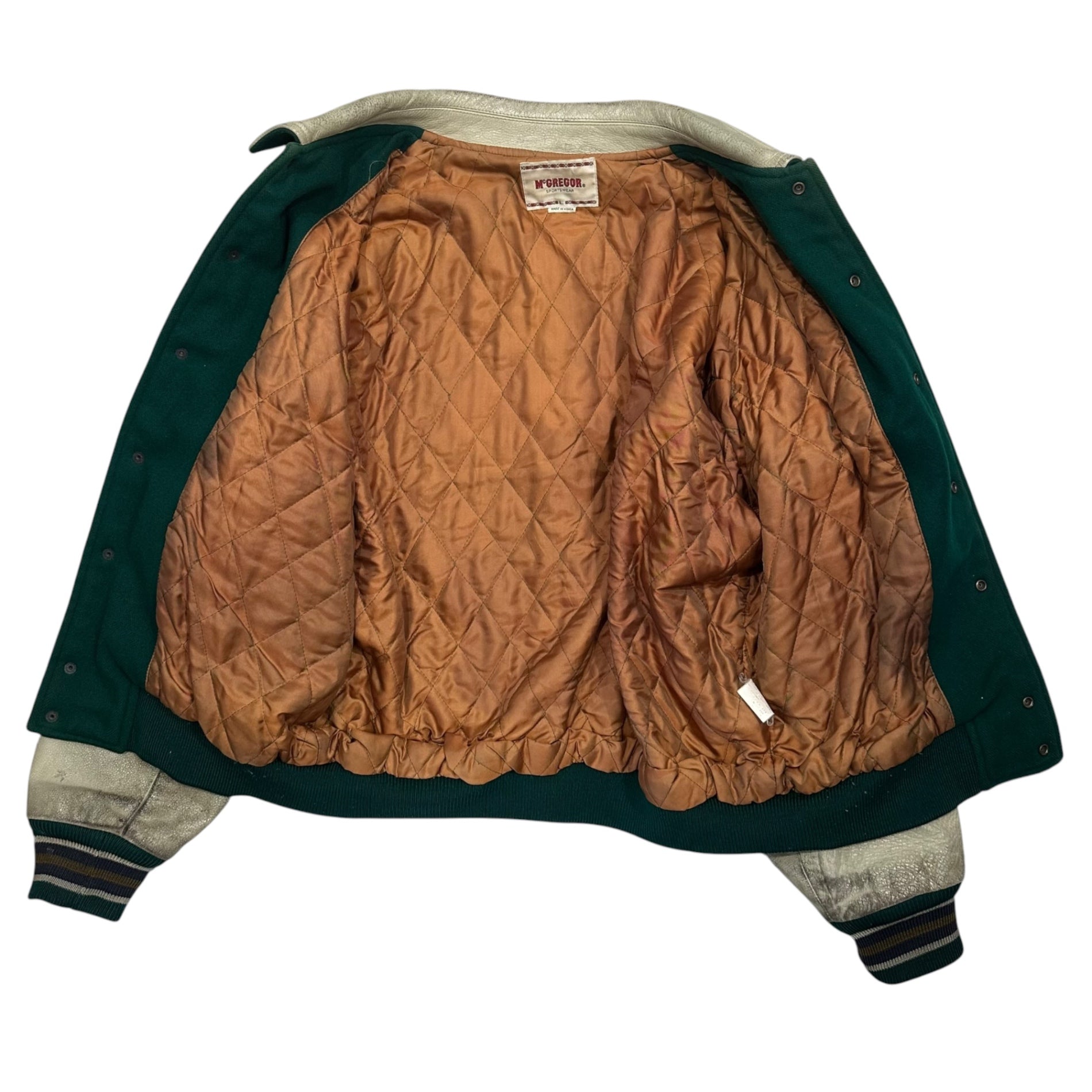 McGREGOR (マックレガー) 70's~80's Sleeve Leather Varsity Jacket 袖 レザー バーシティー ジャケット MM13-1615 M グリーン×アイボリー 70年代~80年代 スタジャン