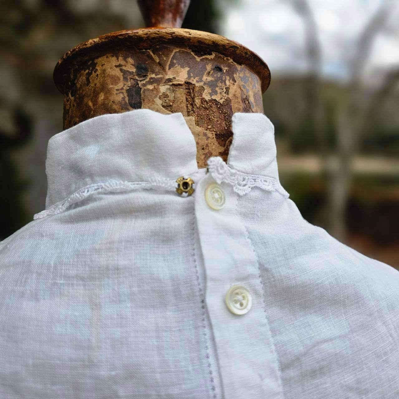 Euro vintage(ヨーロッパヴィンテージ) 30's~ Beams_standcollar lace blouse スタンドカラーレース付きブラウス 表記無し(M程度) ホワイト