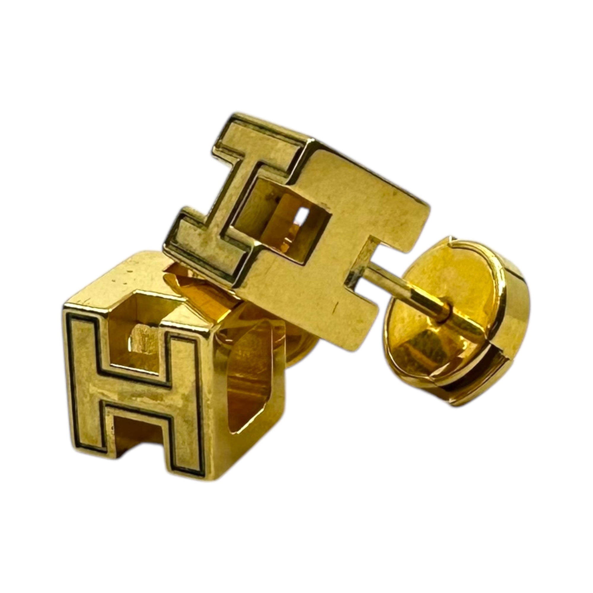 HERMES(エルメス) H cube caged ash earrings Hキューブ カージュドアッシュ ピアス 両耳 ゴールド 箱付