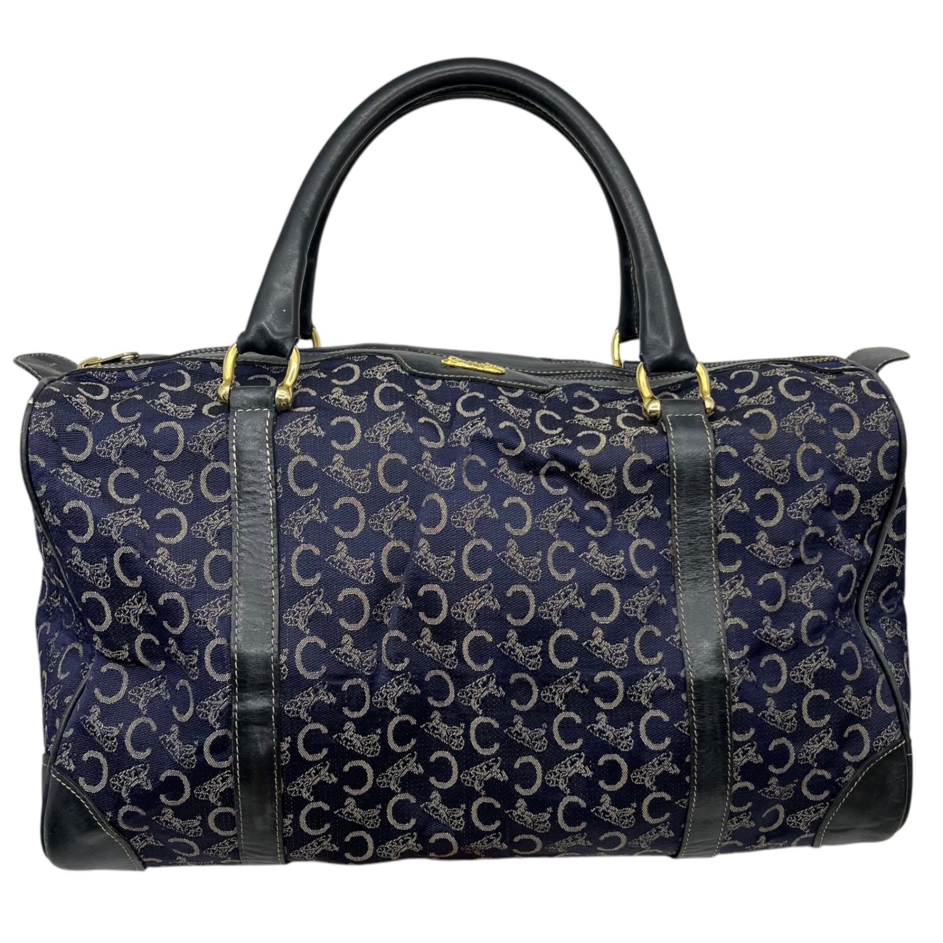 CELINE(セリーヌ) Vintage C Circle Boston Bag ヴィンテージ Cサークル ボストン バッグ ネイビー キャンバス ゴールド 金具 マカダム