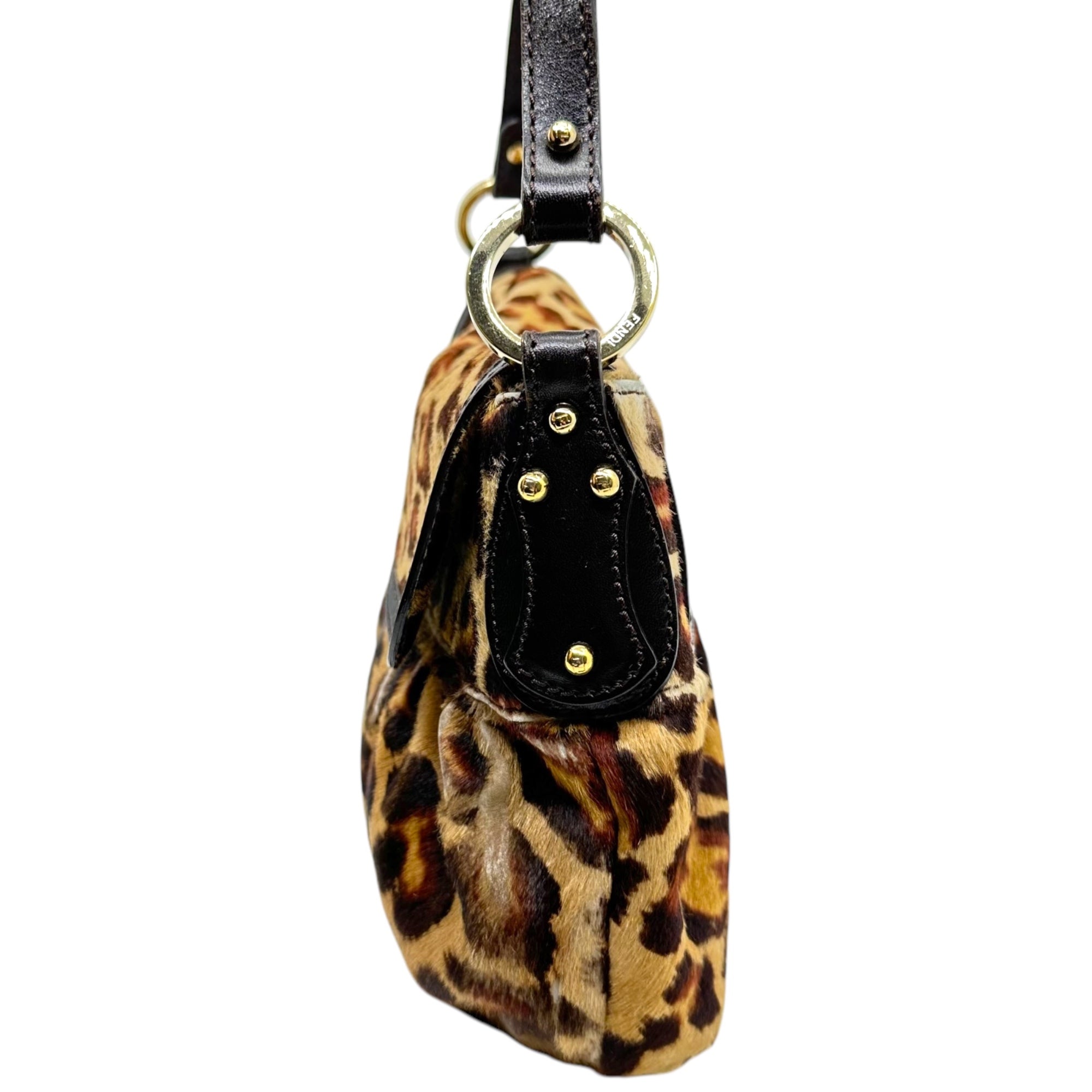 FENDI(フェンディ) Leopard halaco leather one shoulder bag レオパード ハラコ レザー ワンショルダー バッグ ベージュ×ブラウン ハンド