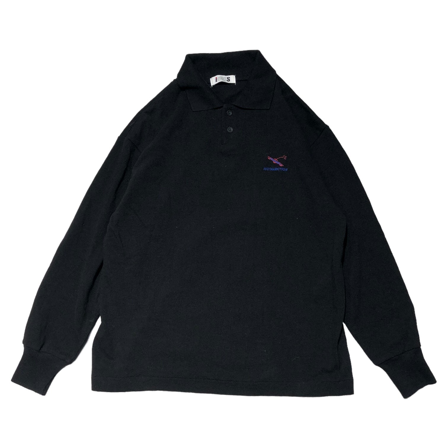i.s. ISSEY MIYAKE(アイエス イッセイミヤケ) 90's ”I.S.COLLECTION” Logo embroidery L/S polo shirt ロゴ 刺繍 長袖 ポロシャツ IS14-JM002 M ブラック アーカイブ