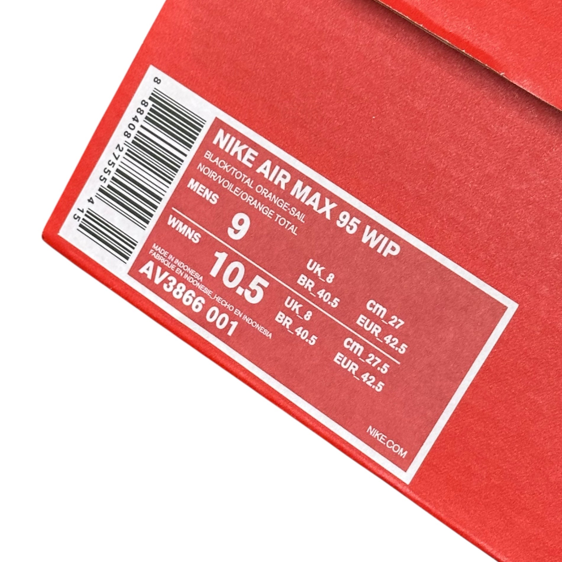 NIKE×Carhartt WIP(ナイキ×カーハートワークインプログレス) Air Max 95 "Black/Sail/Total Orange" エアマックス 95 AV3866-001 27cm ブラック×カーキ カモフラ コラボ