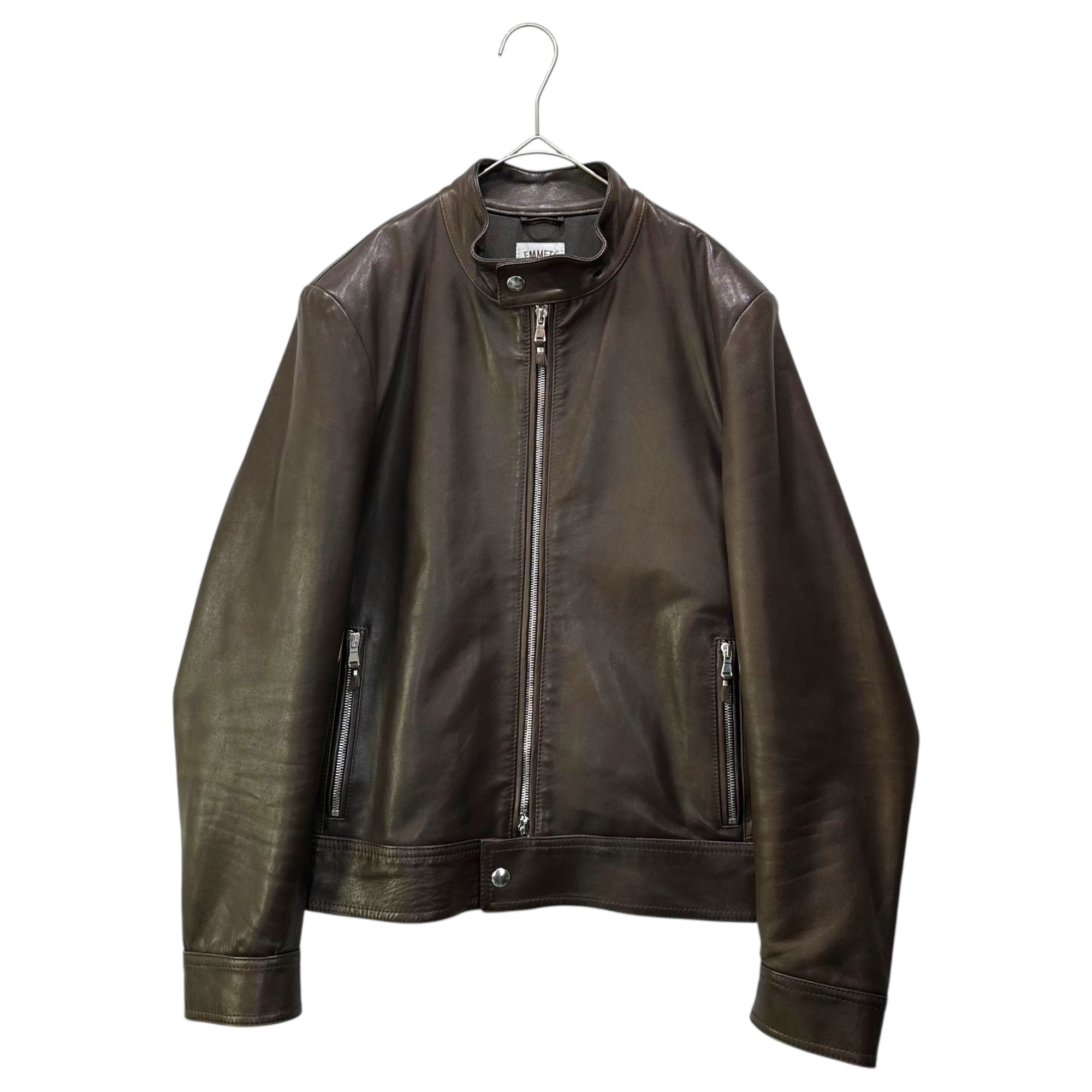 EMMETI 新品未使用タグ付き 羊革 ラムレザー ジャケット ブラウン EMMETI(エンメティ) Lambskin Single-Breasted Leather Rider Jacket