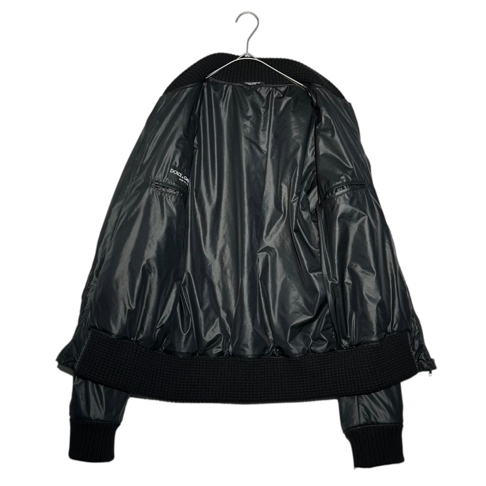 DOLCE&GABBANA(ドルチェ&ガッバーナドルガバ) 00s Knit ribbed cotton zip-up blouson 00年代 ニットリブ 中綿 ジップアップ ブルゾン G9L06T/FUMN4 46(S) ブラック