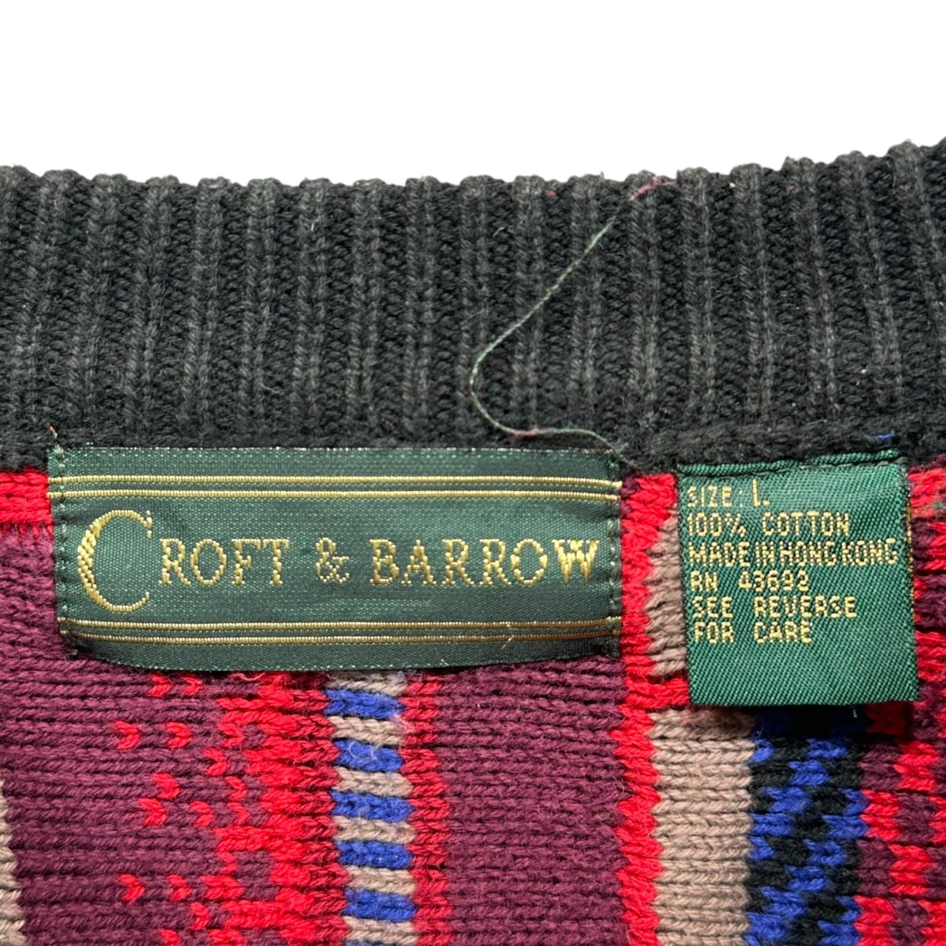 VINTAGE(ヴィンテージ) 90's L /S Crew Neck 3D Knit 90年代 長袖 クルーネック ニット L レッド×ブルー CROFT&BARROW