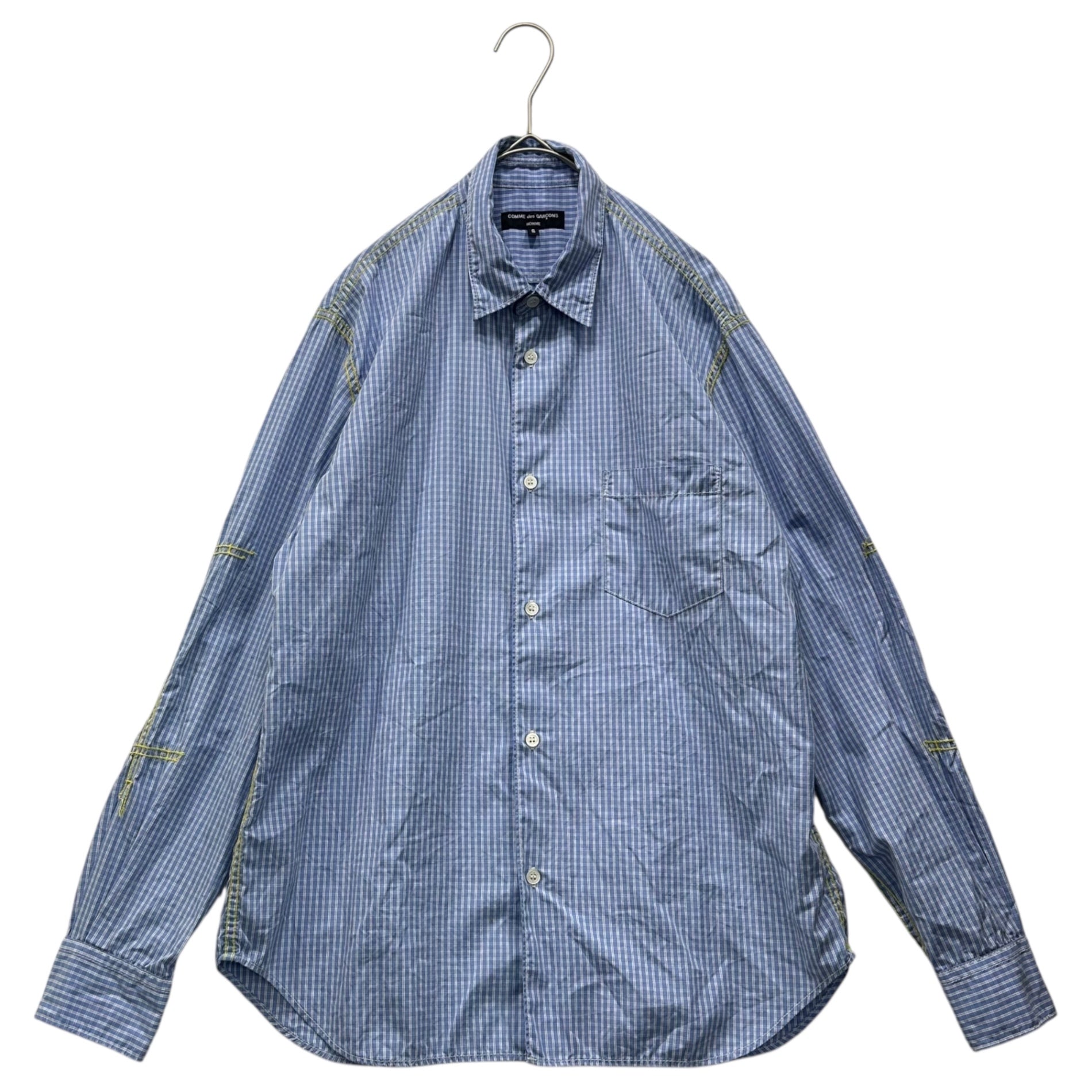 COMME des GARCONS HOMME(コムデギャルソンオム) 21SS Yellow Stitch Check Shirt イエローステッチ チェック シャツ HG-B009 S ブルー×ホワイト×イエロー AD2020