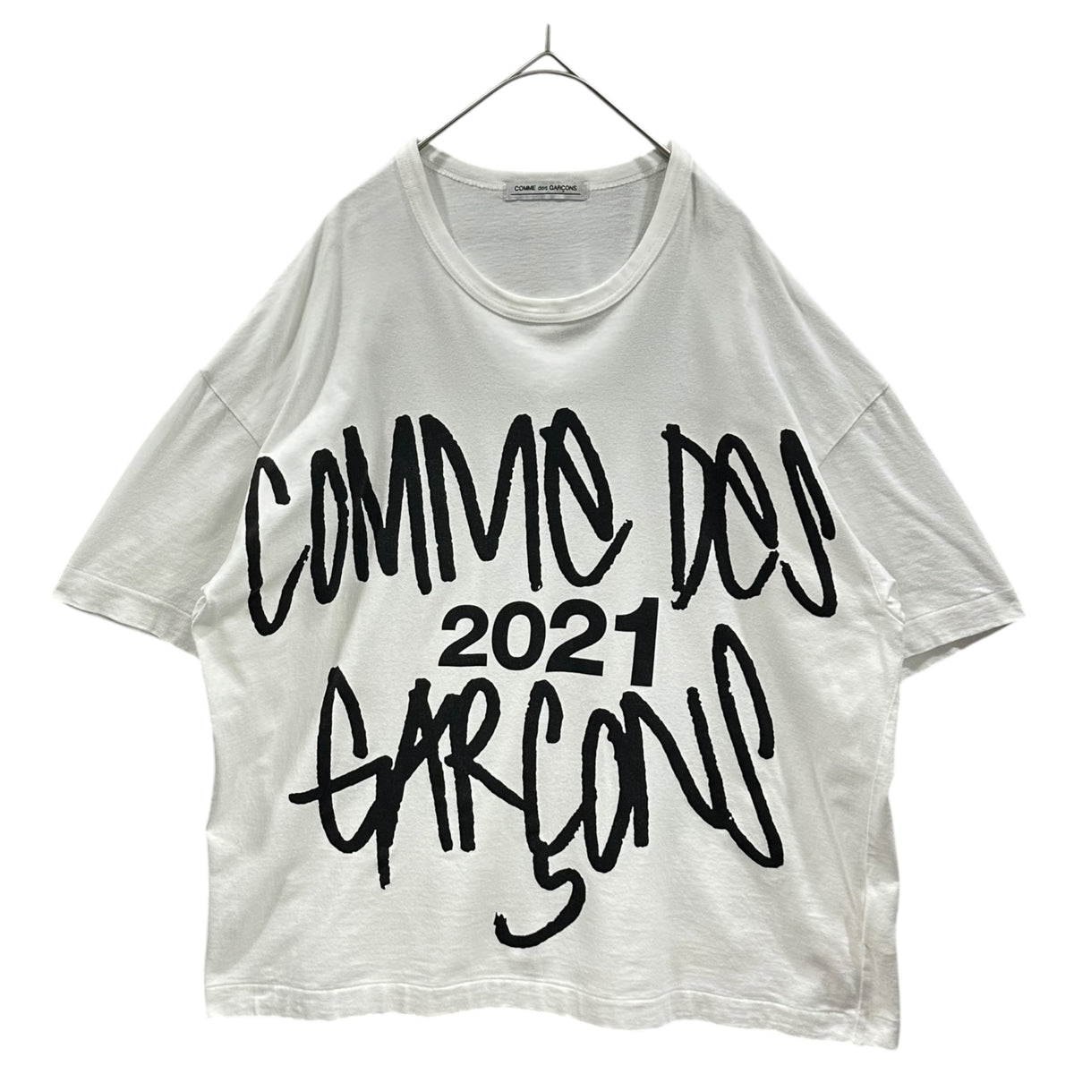 COMME des GARCONS(コムデギャルソン) 2021AW Hand-drawn logo oversized T-shirt 手書き ロゴ オーバーサイズ Tシャツ OH-T005 FREE ホワイト×ブラック AD2021