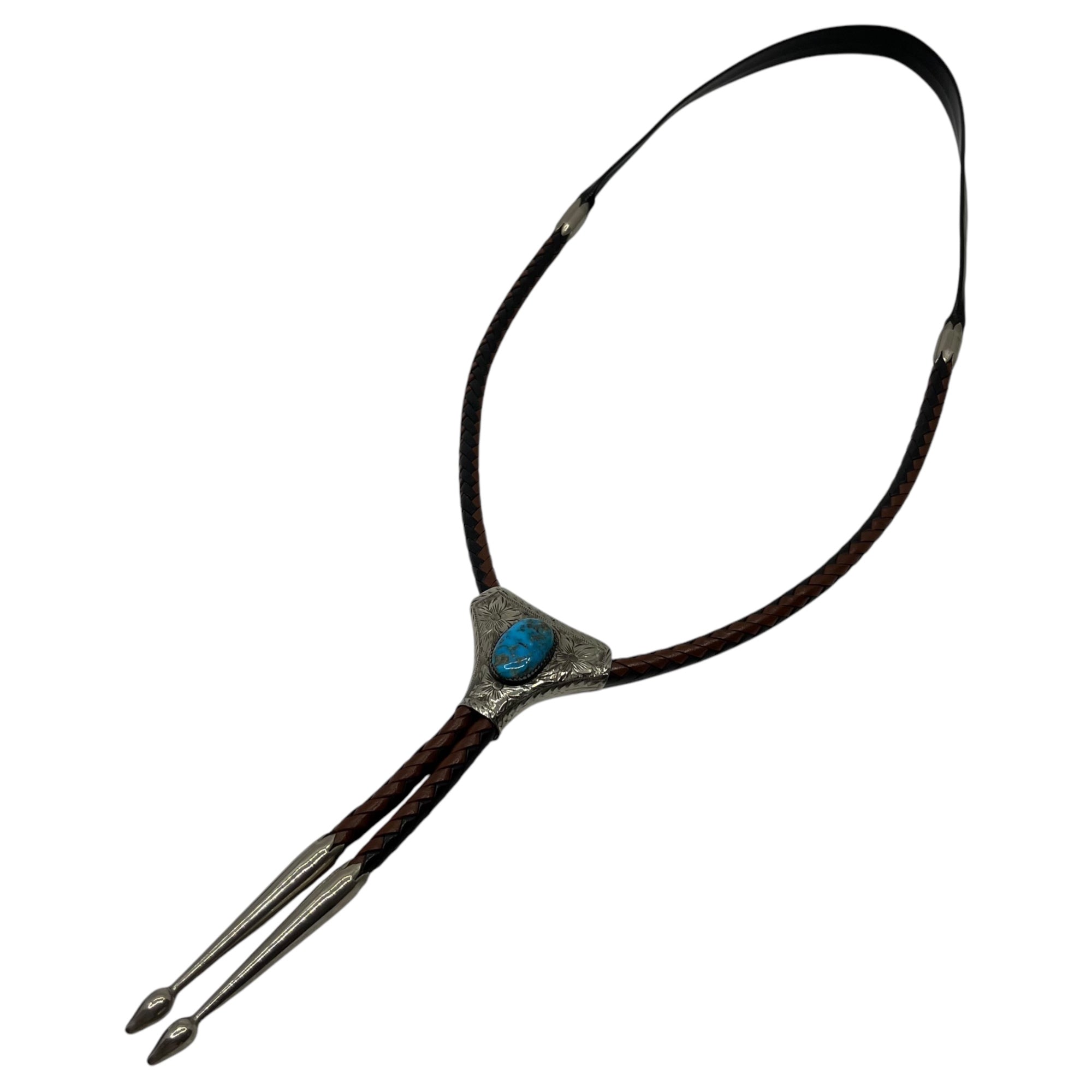 Sunset Trails(サンセットトレイルズ) STERLING SILVER TURQUOISE BOLO TIE スターリング シルバー ターコイズ ボロタイ ブラック×ブラウン ループタイ インディアン レザー USA製