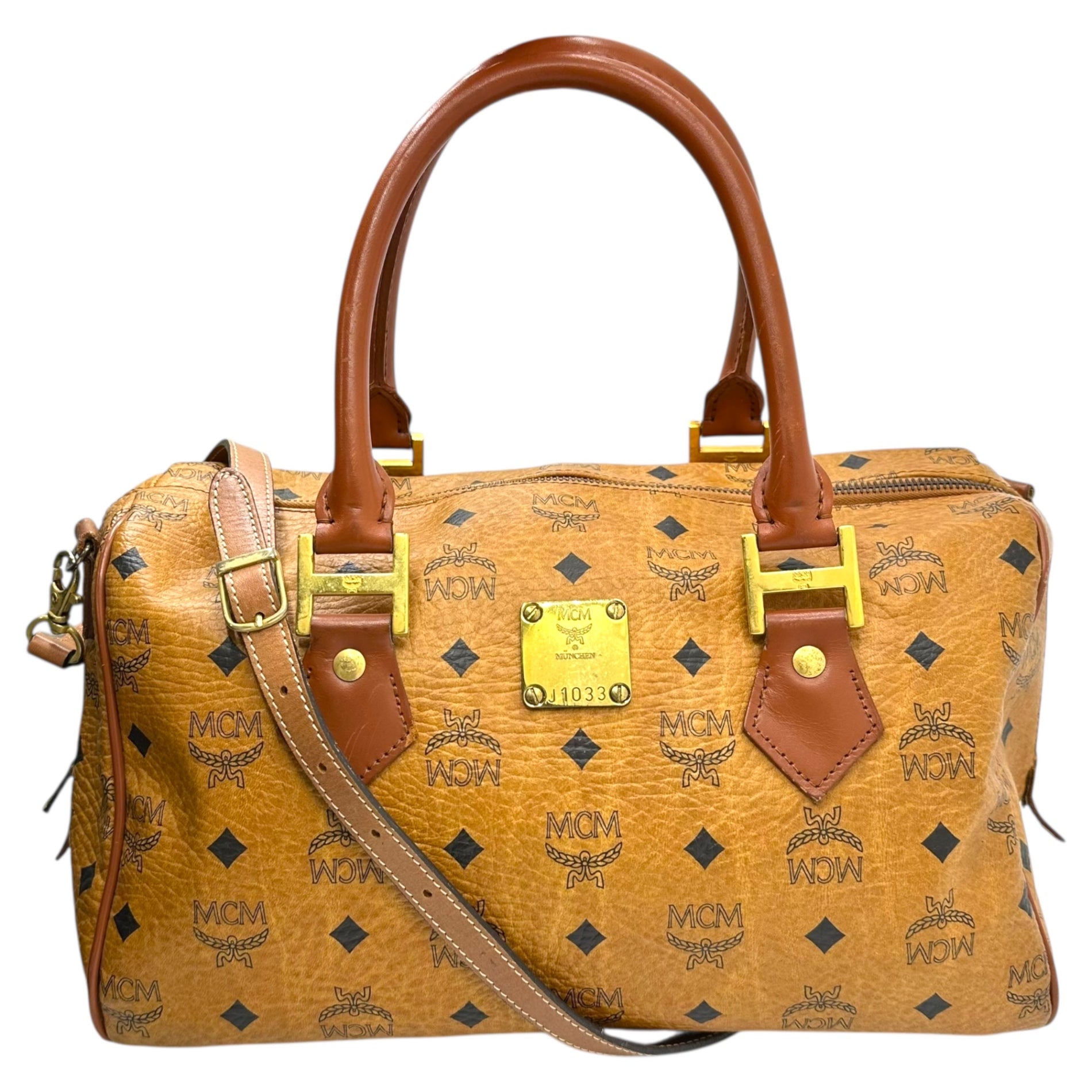 MCM(エムシーエム) 2way Shoulder Mini Boston Bag ショルダー ミニ ボストン バッグ ブラウン ririジップ