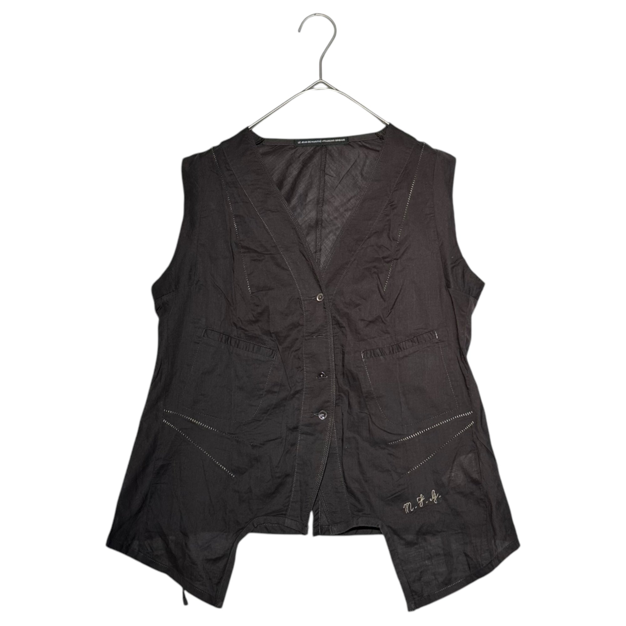 MARITHE FRANCOIS GIRBAUD(マリテフランソワジルボー) 00's Stitching See-through Gilet ステッチ シースルー ジレ F6-5981 M ブラック Y2K ベスト シアー