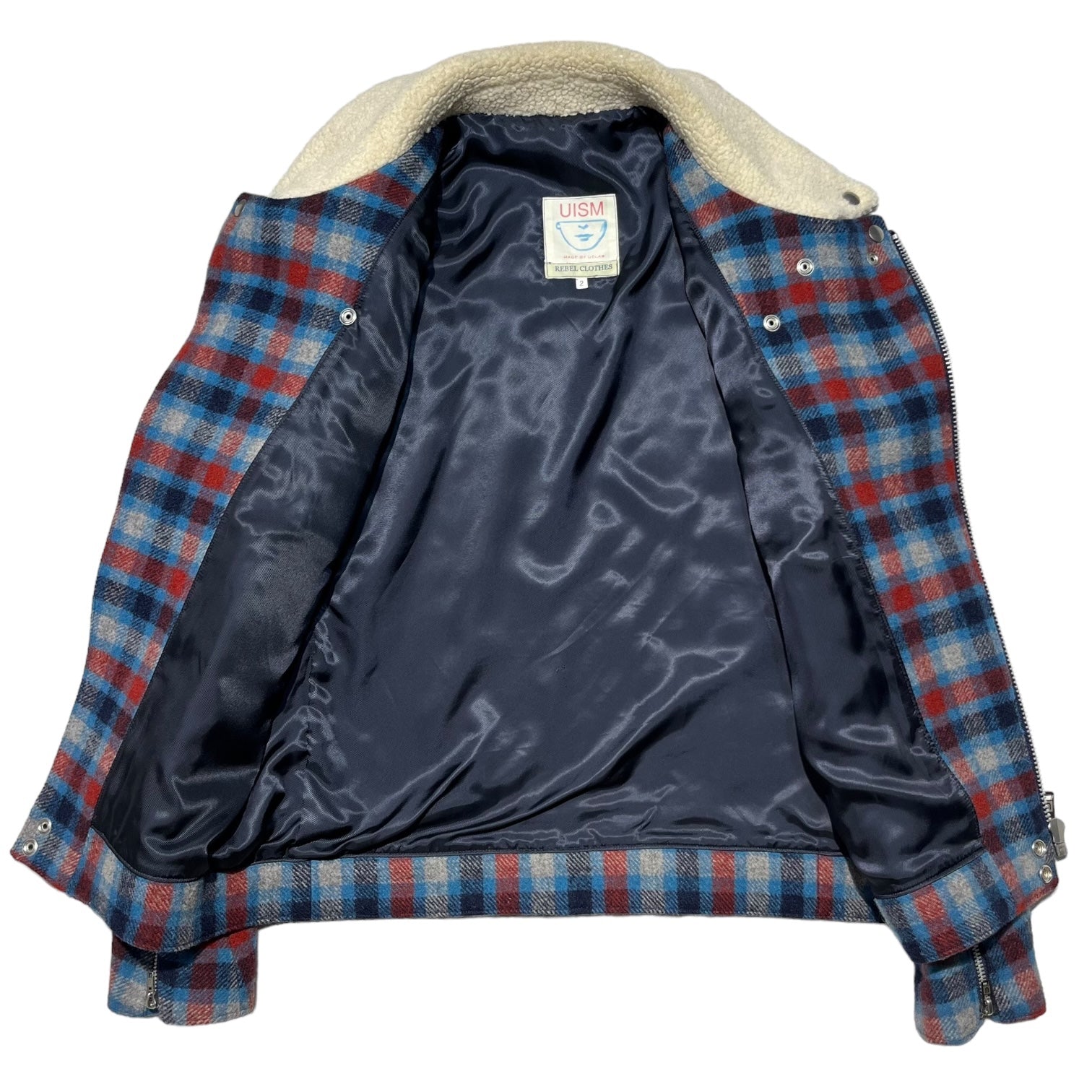 UNDERCOVERISM(アンダーカバーイズム) 08AW Boa collar wool check riders jacket ボア カラー ウール チェック ライダース ジャケット B4212 2(M程度) ブルー×レッド