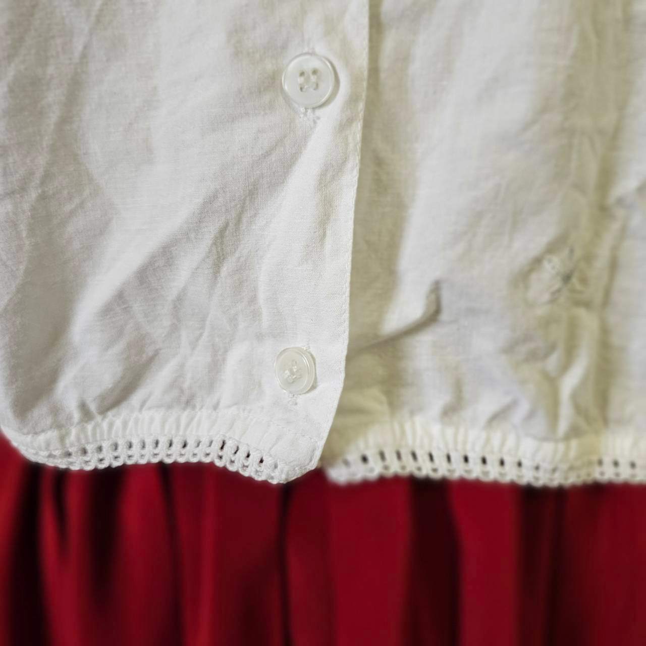 vintage(ヴィンテージ) silver stich and lace vest 刺繍とレースの前開きベスト ブラウス 表記無し(M~Lサイズ程度) ホワイト(刺繍:シルバー)