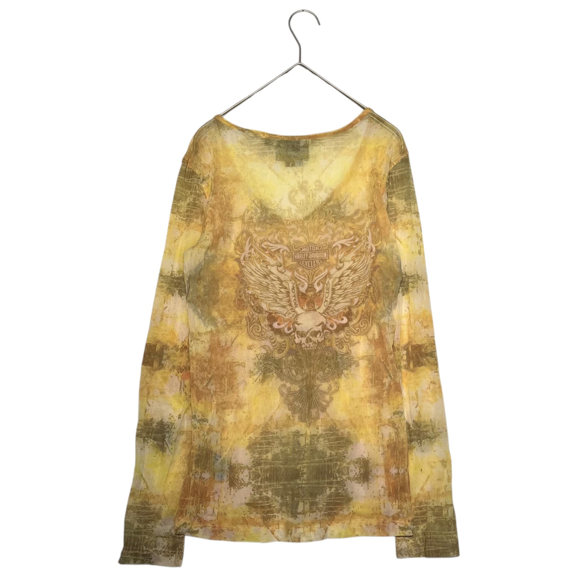 HARLEY DAVIDSON(ハーレーダビッドソン) Power net type allover pattern see-through cut and sew パワーネットタイプ 総柄 シースルー カットソー 96202-09VW S イエロー