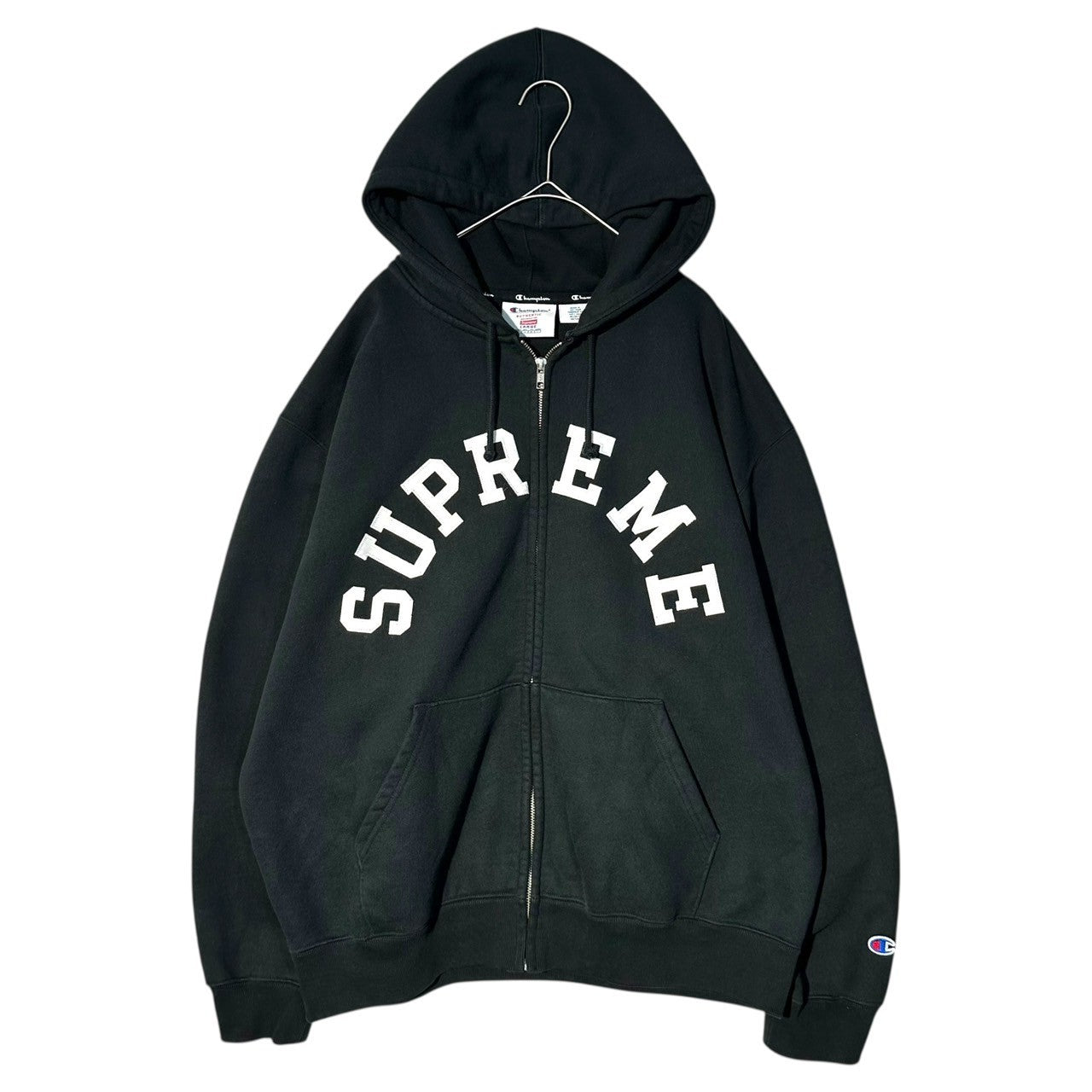 SUPREME×Champion(シュプリーム×チャンピオン) 24SS Zip Up Hooded Sweatshirt アーチロゴ ジップ アップ パーカー L ブラック