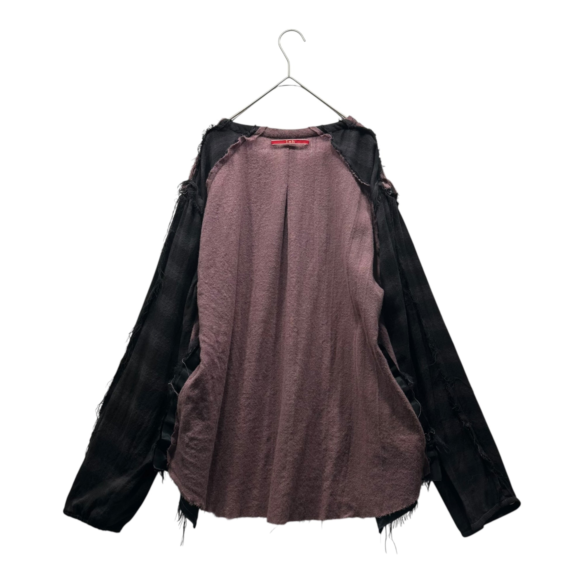 Leh(レー) Sleeve-Split Wool Pullover Shirt 袖切替 ウール プルオーバー シャツ M パープル×ブラック