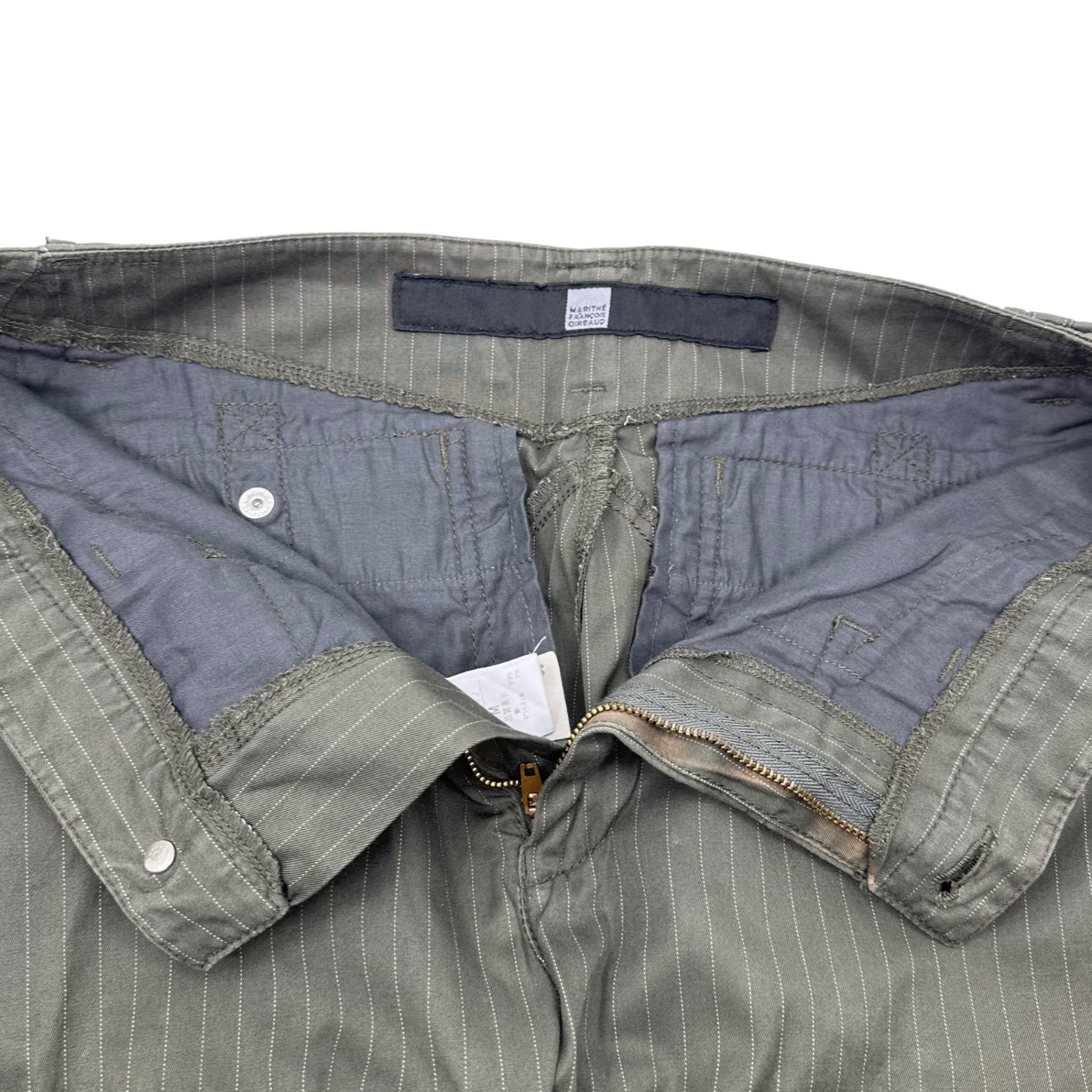 MARITHE FRANCOIS GIRBAUD(マリテフランソワジルボー) 00's Modified Gimmick Striped Cargo Pants 変形 ギミック ストライプ カーゴ パンツ M6-2937 M カーキ