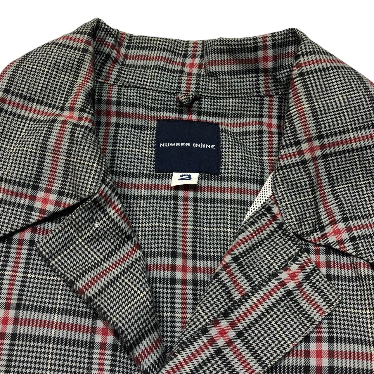 NUMBER (N)INE(ナンバーナイン) 90's 初期タグ チェックシャツ CHECK SHIRT 2(S~M程度) グレー×レッド 開襟 オープンカラー