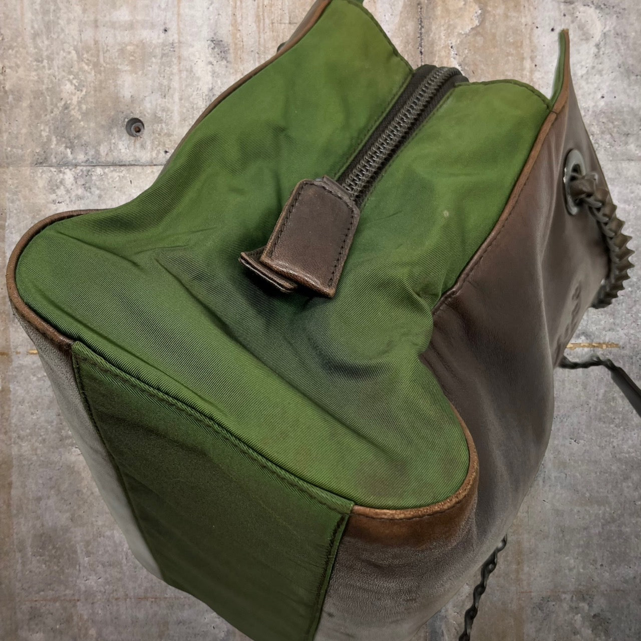 PRADA(プラダ) レザーナイロン切替2Wayショルダーバッグ ブラウン×オリーブ 製造番号:50