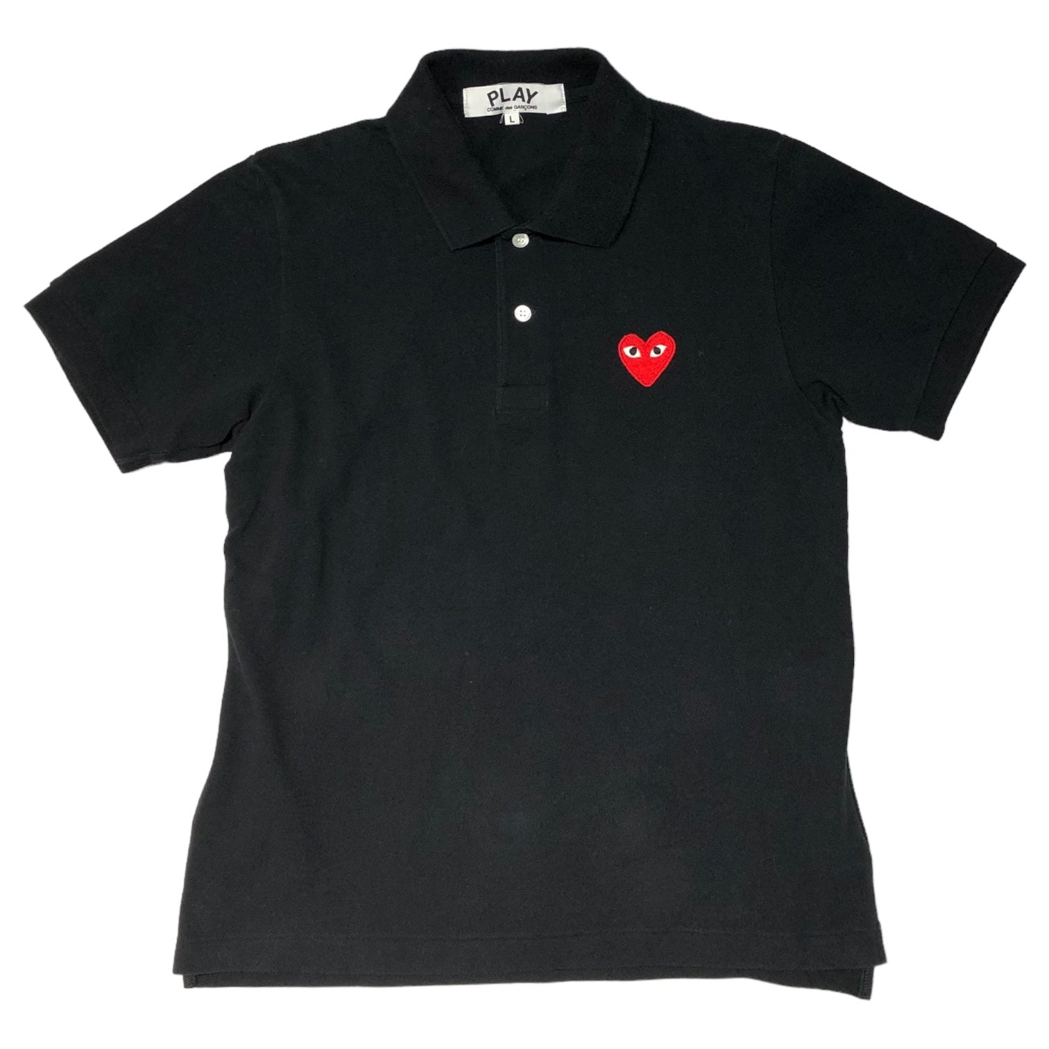 PLAY COMME des GARCONS(プレイコムデギャルソン) heart patch polo shirt ハートワッペン ポロシャツ AZ-T005 L ブラック×レッド AD2017/2