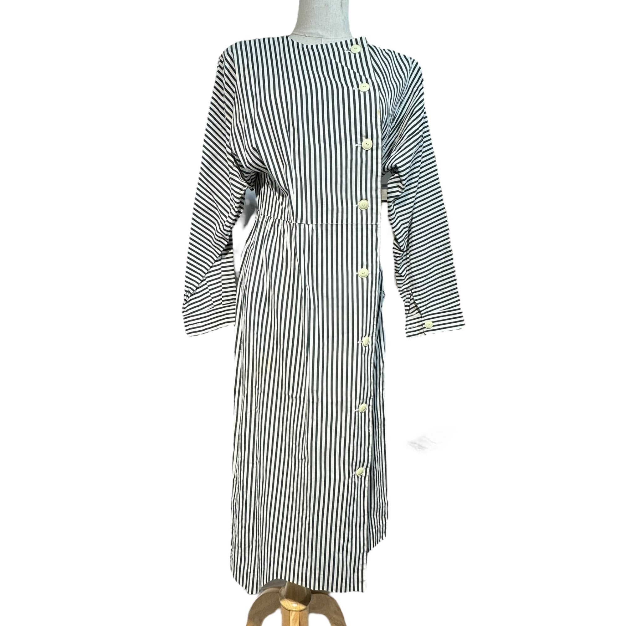 COMME des GARCONS(コムデギャルソン) 70~80's Cotton Collarless Striped Dress 70~80年代 コットン ノーカラー ストライプ ワンピース FREE ホワイト×ネイビー 川久保玲 本人期 アーカイブ