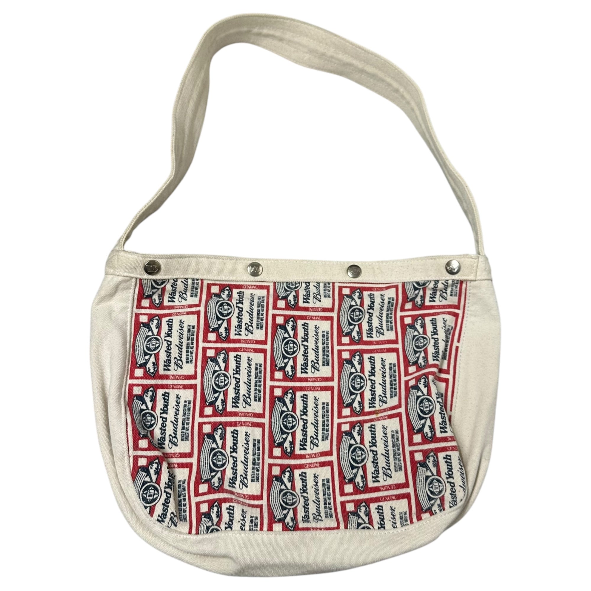 Wasted Youth(ウェイステッド ユース) ×Budweiser PAPERBOY BAG ロゴキャンバス ショルダーバッグ ホワイト×レッド verdy