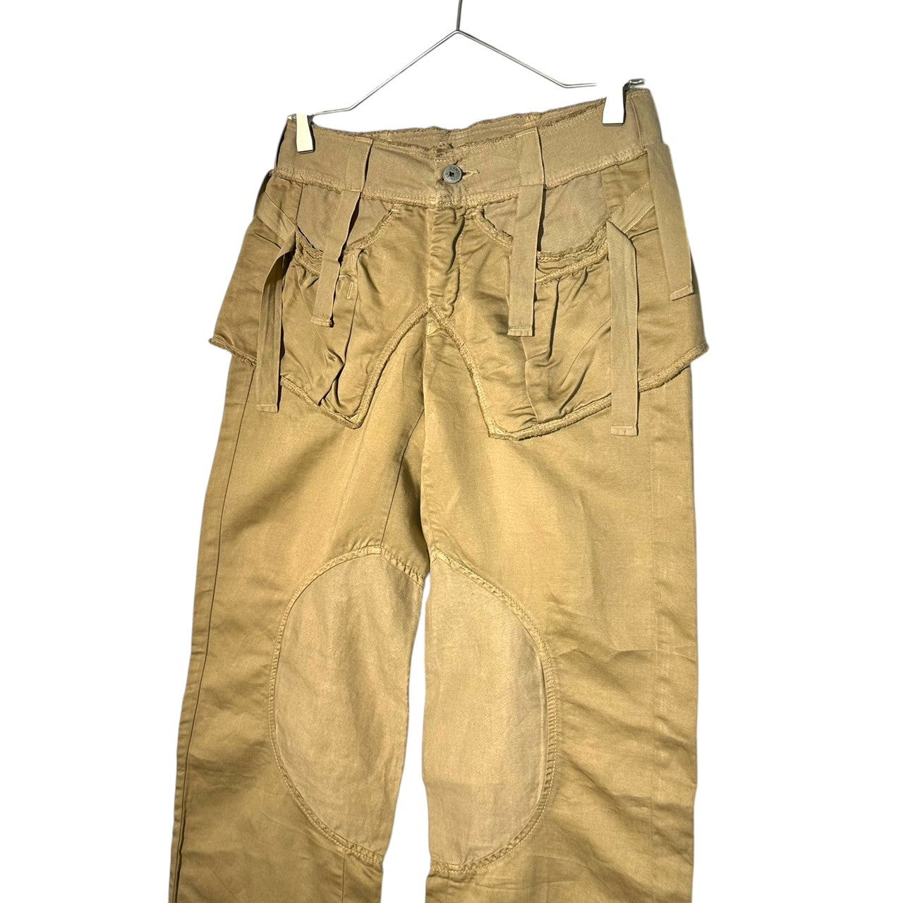 MARITHE FRANCOIS GIRBAUD(マリテフランソワジルボー) 00's Back Ruffle Lace-up C/L Gimmick Pant バック フリル レースアップ コットン リネン ギミック パンツ F5-2098 SS ベージュ Y2K