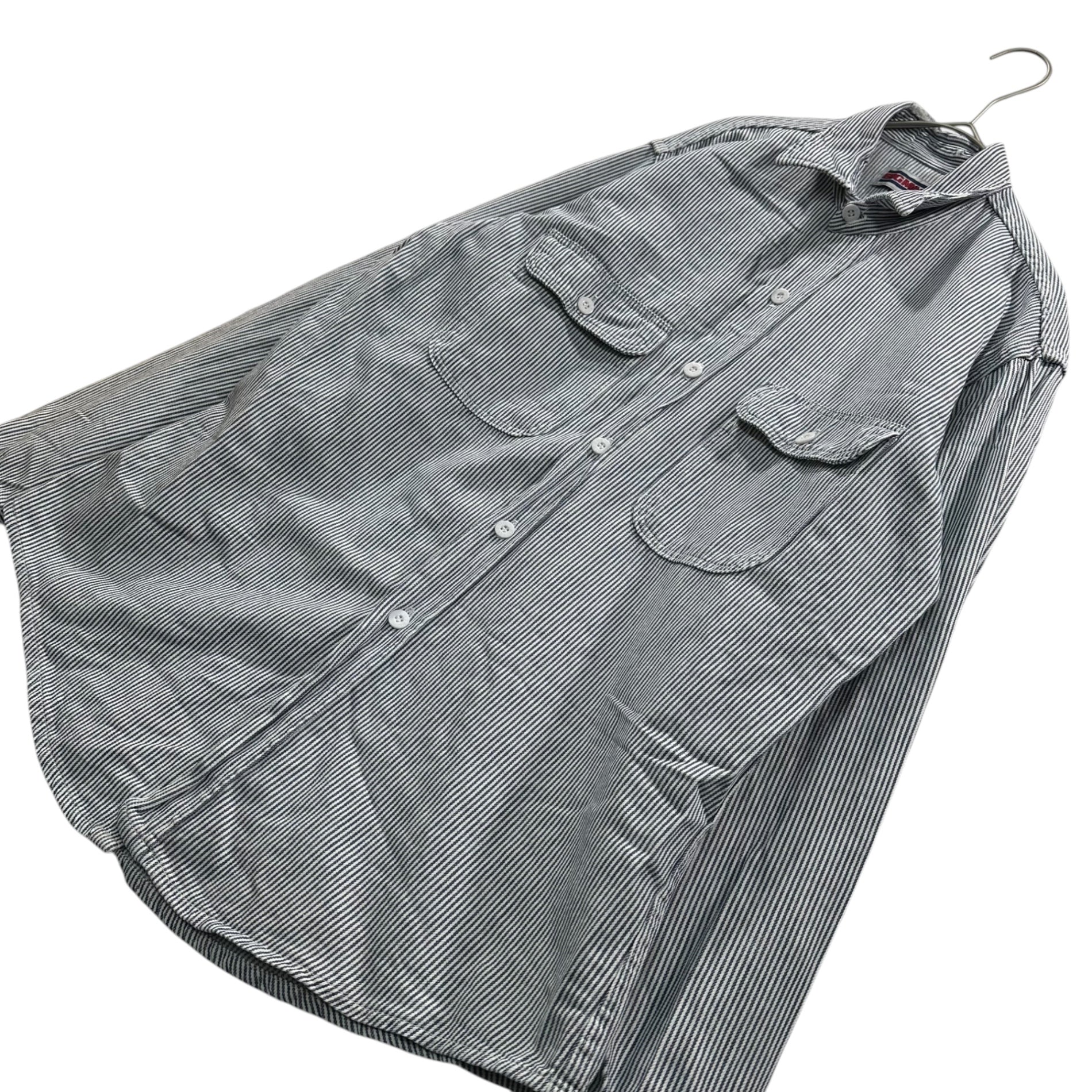 BIGMAC(ビックマック) 80's USA made Hickory Work Shirt ヒッコリー ワーク シャツ 表記無(L程度) ホワイト×ネイビー 80年代 長袖