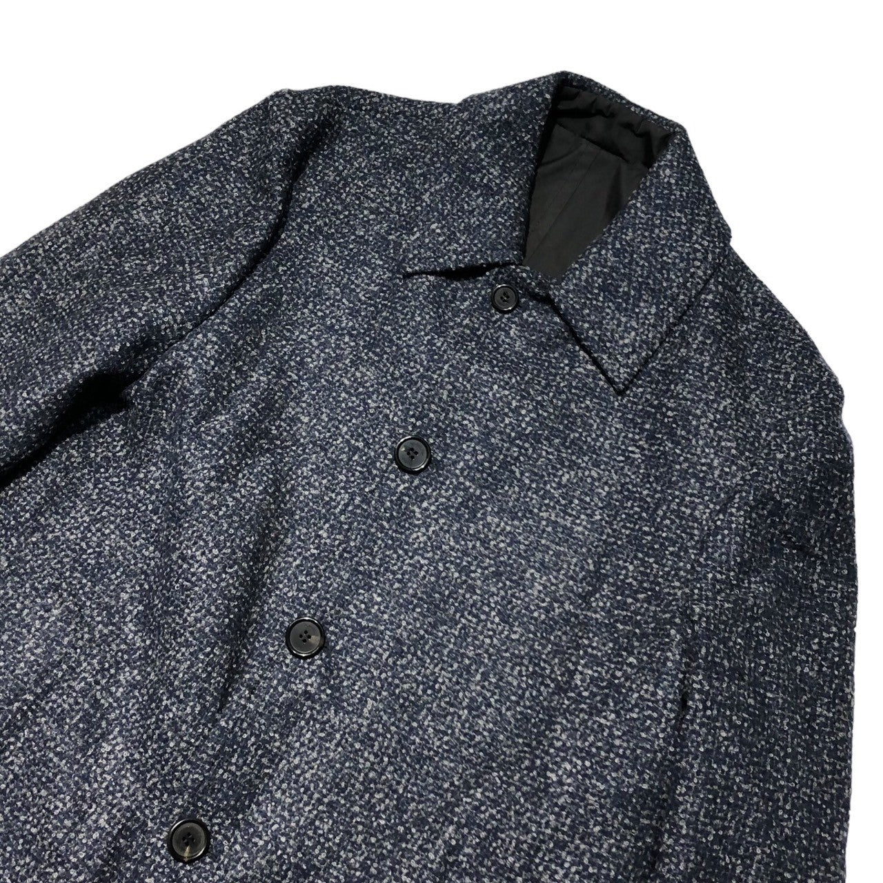 Aquascutum(アクアスキュータム) Reversible tweed wool nylon stainless steel collar coat リバーシブル ツイード ウール ナイロン ステンカラー コート 38(M程度) ネイビー×ブラック