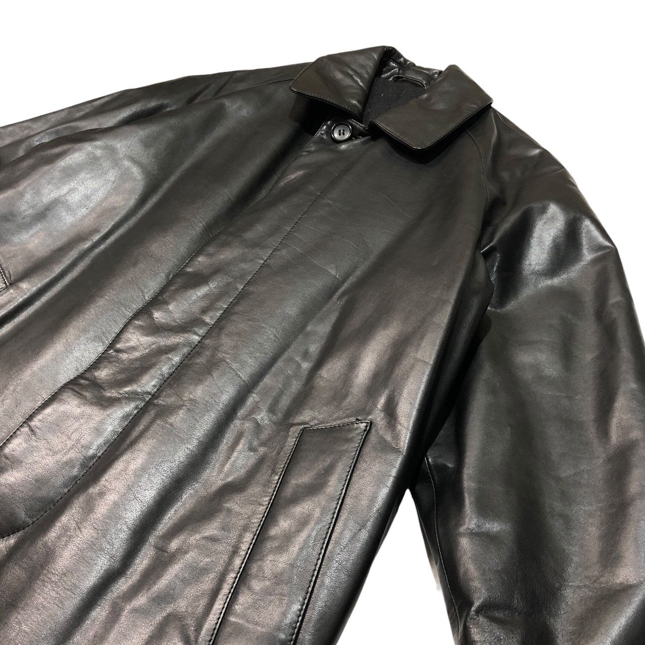 Salfra(サルフラ) 90's leather stainless steel collar coat レザー ステンカラー コート ロング 46(M程度) ブラック 90年代 イタリア製