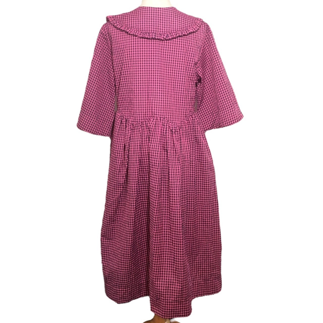 GANNI(ガニー) エリザベスカラー シアサッカー カシュクール ロング ワンピース BA.D6455 S/M ピンク×ブラック