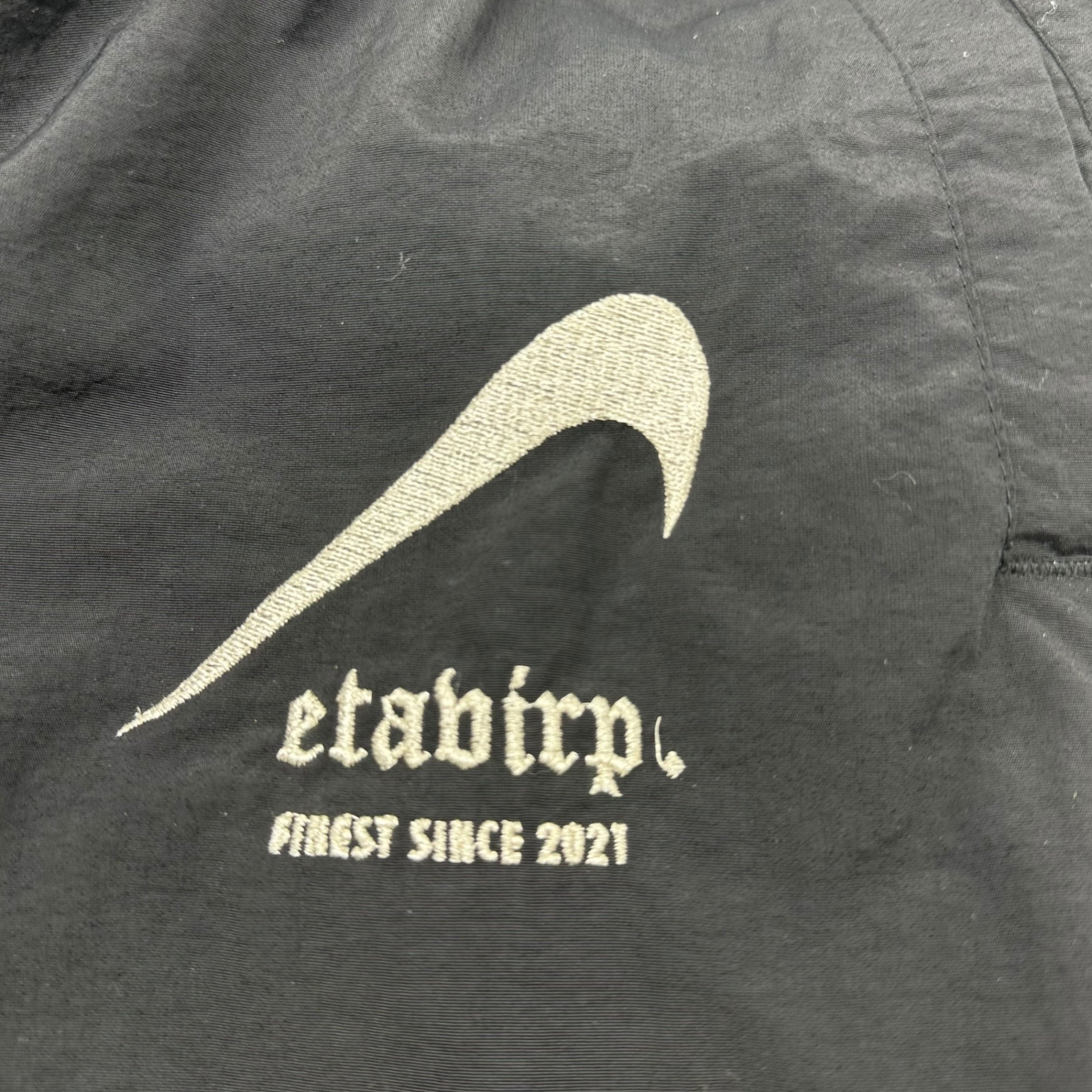 etabirp(エタヴァープ) REVERSE ETAVIRP NYLON PANTS ロゴ 刺繍 ナイロン ジョガー パンツ L ブラック UNITED ATHLEボディ