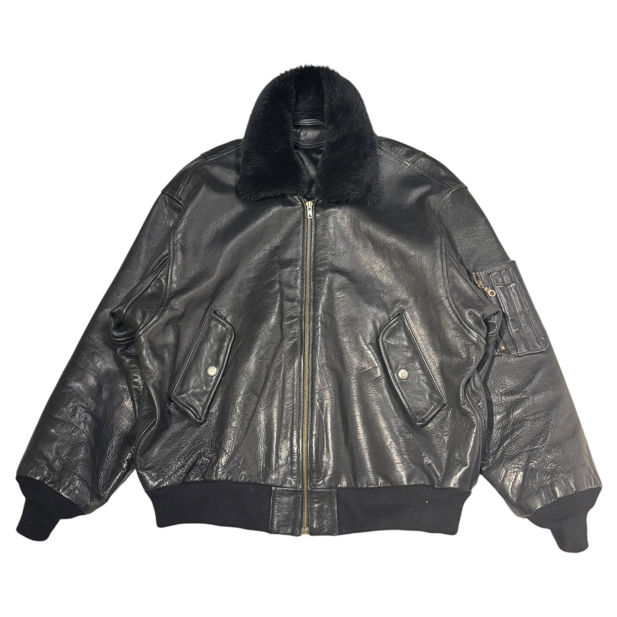 FRENCH MILITARY(フランス軍) japa Collar Boa Pilot Leather Jacket 襟 ボア パイロット レザー ジャケット XL程度 ブラック フライト