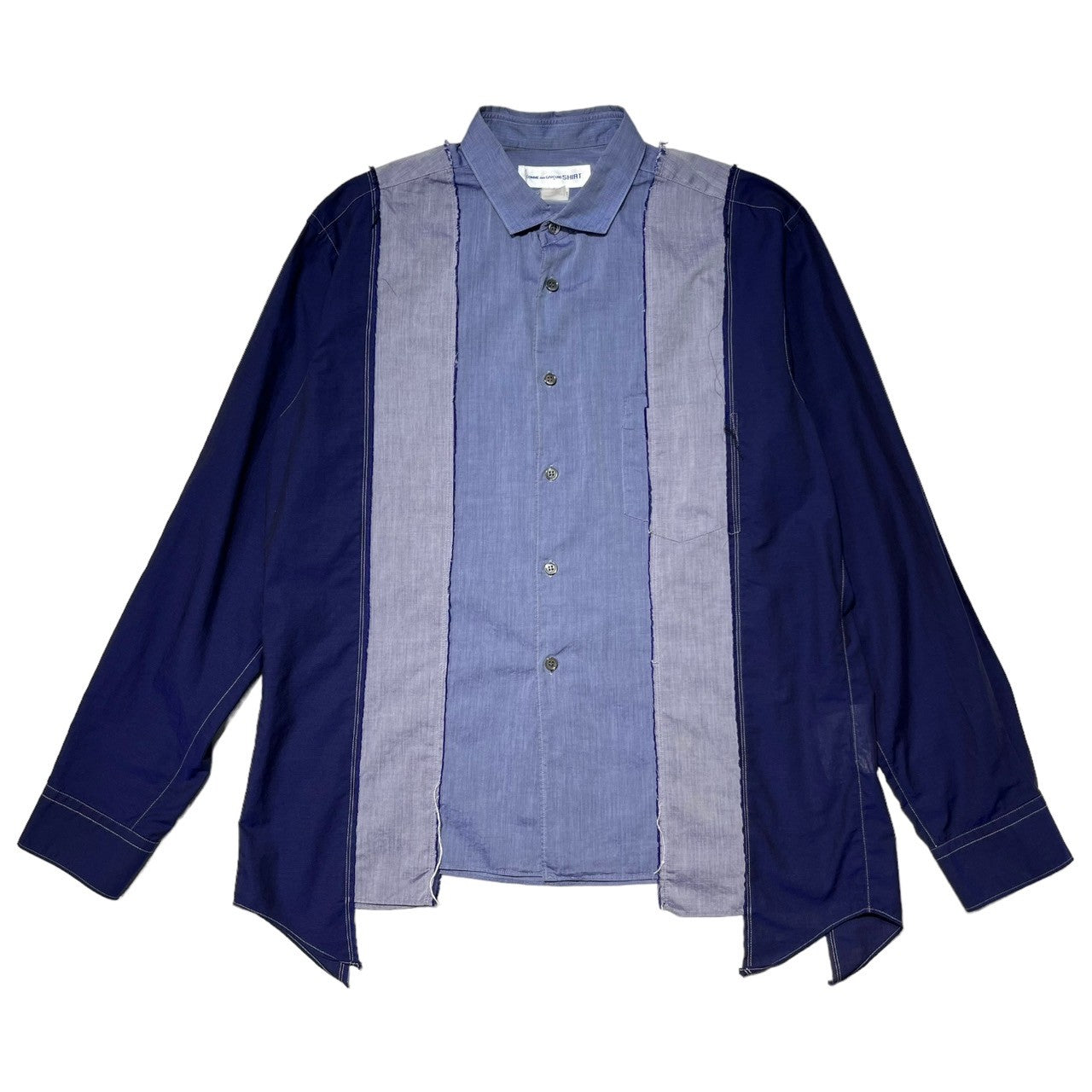 COMME des GARCONS SHIRT(コムデギャルソンシャツ) reconstructed ove rshirt 再構築 長袖 シャツ S17035 L ネイビー×スカイブルー フランス製