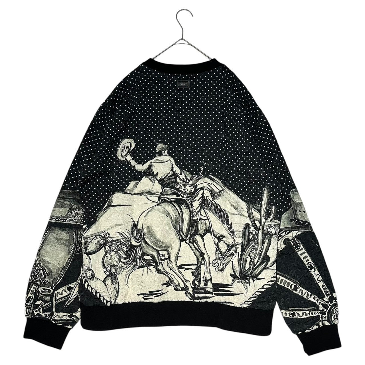 DOLCE&GABBANA(ドルチェ&ガッバーナドルガバ) Cowboy Dot Graphic Jacquard Sweatshirt カウボーイ ドット グラフィック ジャガード スウェット G9GR5T FPMGA 56(XXXL程度) ブラック×ホワイト
