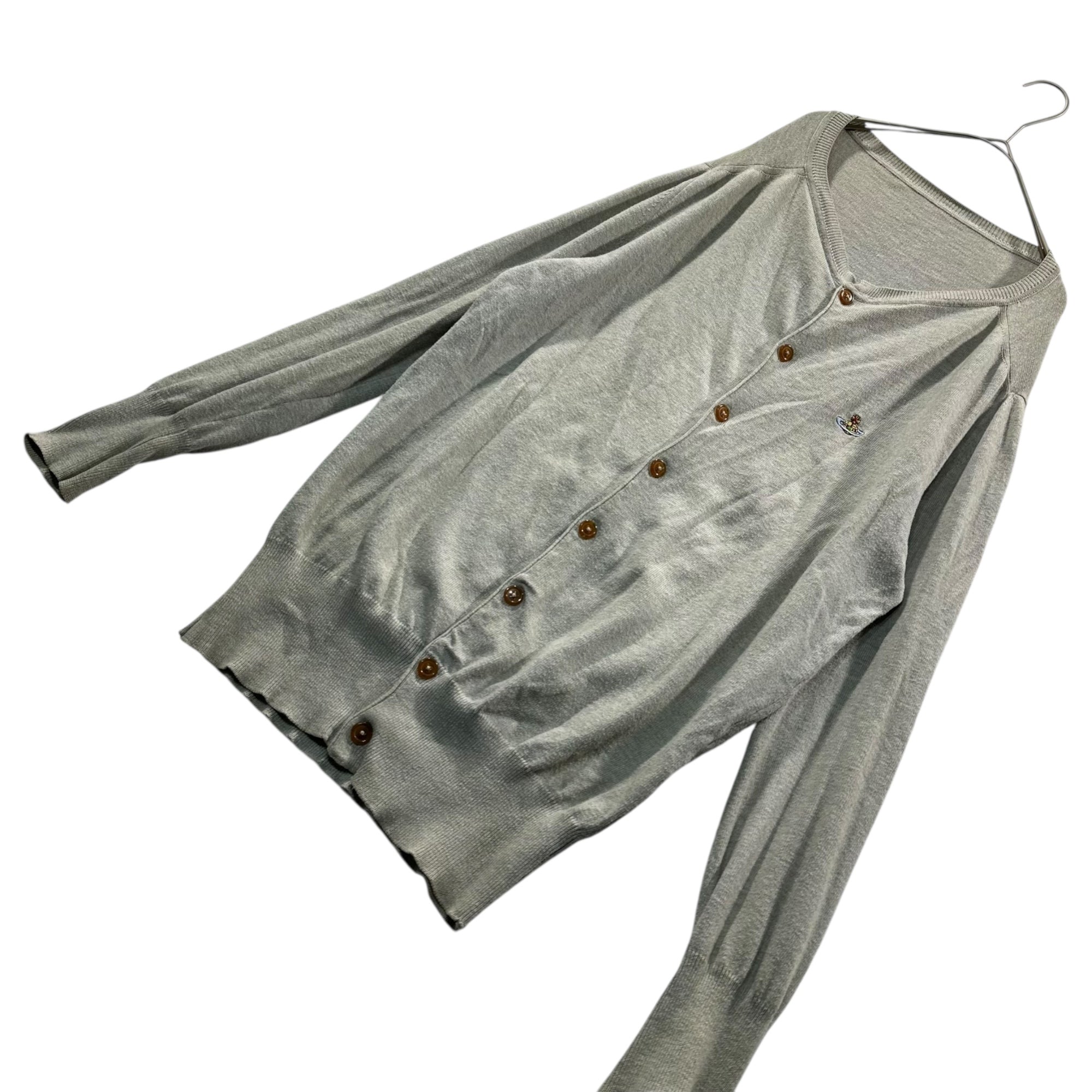 Vivienne Westwood(ヴィヴィアンウエストウッド) 05AW Vintage Propaganda Flower Stitch One-Point Orb Cardigan プロパガンダ フラワーステッチ ワンポイント オーブ カーディガン 4447-6104 グレー×ピンク ライカ期 2005年 アーカイブ イタリア製